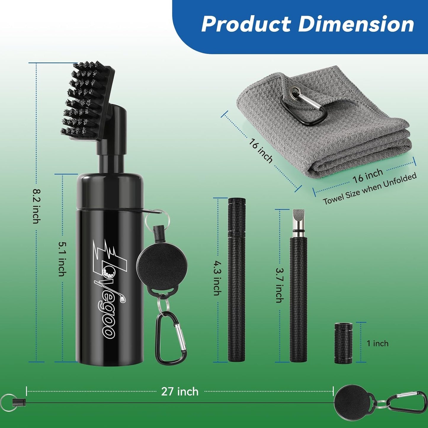 Golf Club Cleaner 3-in-1 Golf Club Cleaning Kit Includes Golf Club Brush wtih 5 oz Water Groove Sharpener Tool and Golf Towel - Essential Golf Accessories & Gifts for Golfers