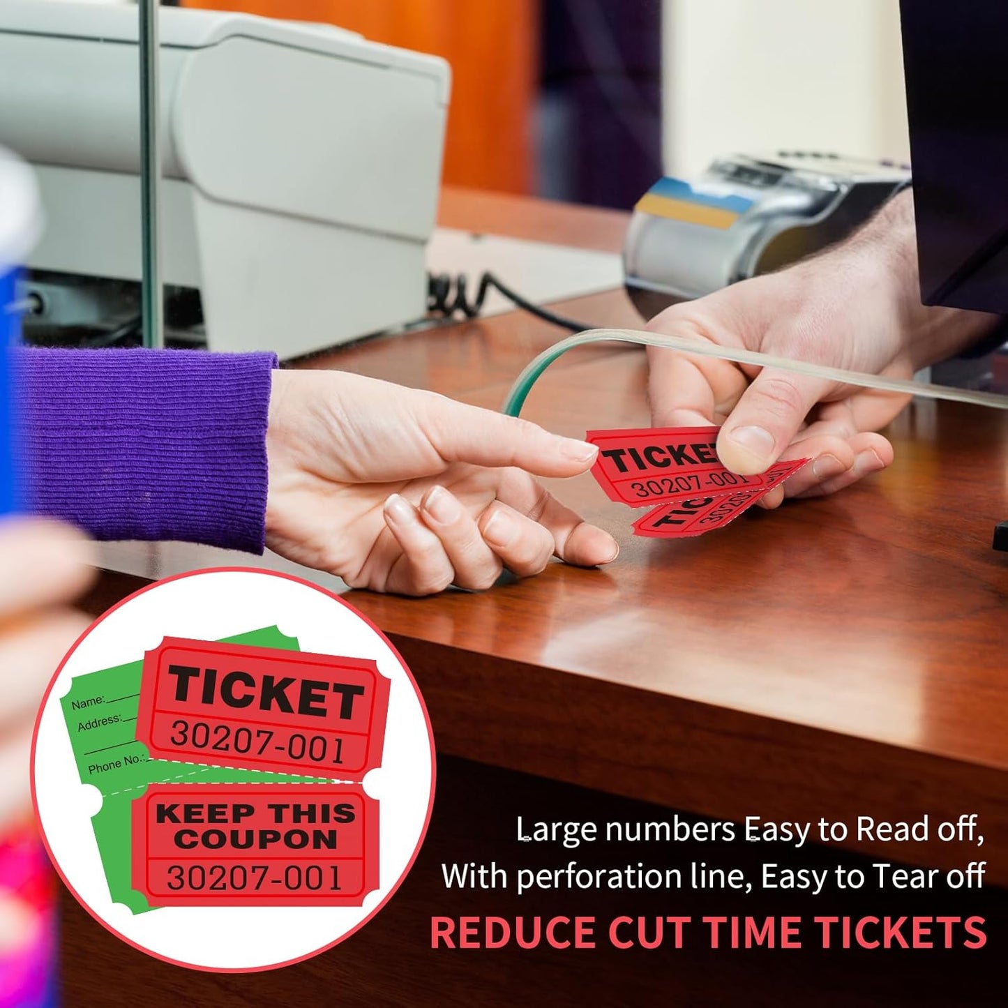 L LIKED 2000 Raffle Tickets Double Rolls 50/50 Stub Tickets with Consecutive Numbers 1000 Pairs per Roll,2 Rolls-Green,Red