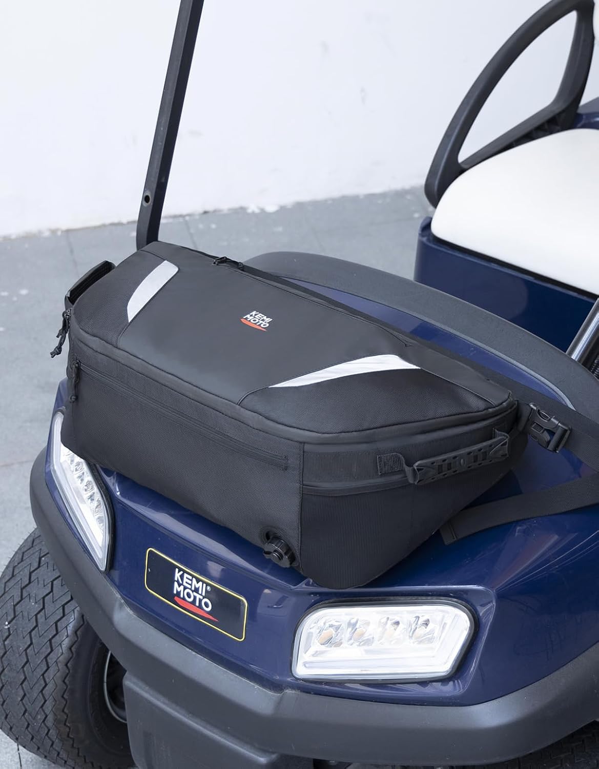 KEMIMOTO Golf Cart Cooler Bag, Fits 20-30 11oz Cans, Insulated with Drain Plug, Reflective Finish, Handy Pockets, Golf Cart Accessories Gifts for Golfers Men, Compatible with EZGO Club Car