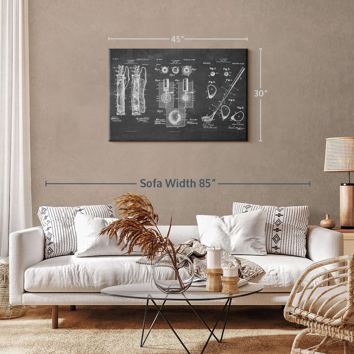 ElephantStock Golf Patents Canvas - 1 Panel Sports Patent Wall Art Decor - Sports Decorations for Boys Room - Wall Art and Office Decor - 45" X 30"