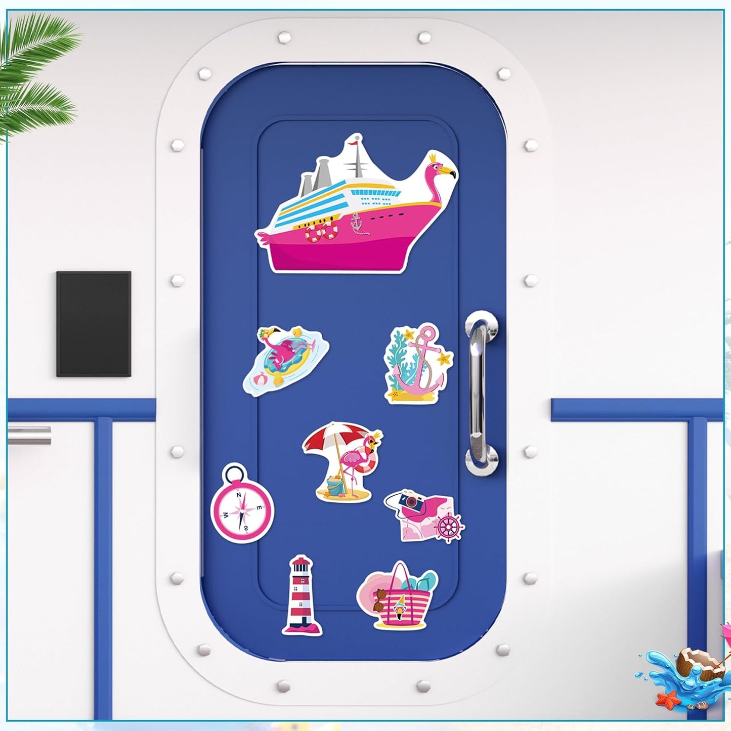 Cruise Door Decorations Magnetic, 12 Pcs Cute Flamingo Tropical Nautical Vacation Cruise Magnets, Fun Cruising Must Haves Magnetic Ship Cabin Door Signs Fridge Decor