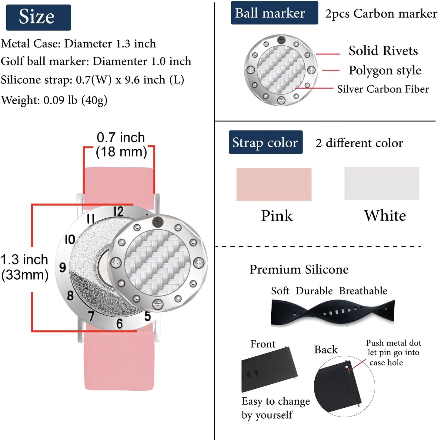 Golf Ball Marker with Carbon Fiber Ball Marker Bracelet, Golf Accessories, Golf Gifts, Golf Counter for Men Women