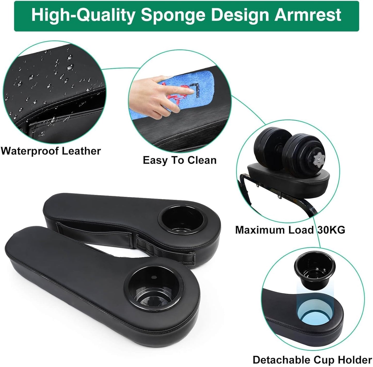 No Drilling Golf Cart Armrest with Cup Holder Phone Bag Golf Tree Holder for Rear Seat, Triangle Support Frame Fits 1" Side Square Tube EZGO Club Car DS Precedent Yamaha Golf Carts Arm Rest