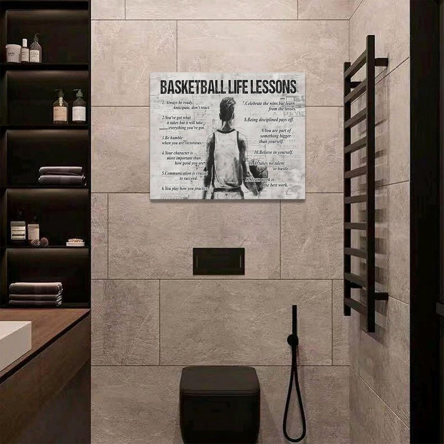 Basketball Sports Wall Art Basketball Life Lessons Wall Decor Basketball Sign Retro Poster Boy Men Room Motivational Decorations Canvas Print Painting Artwork for Bedroom Bathroom Living Room 20"x16"