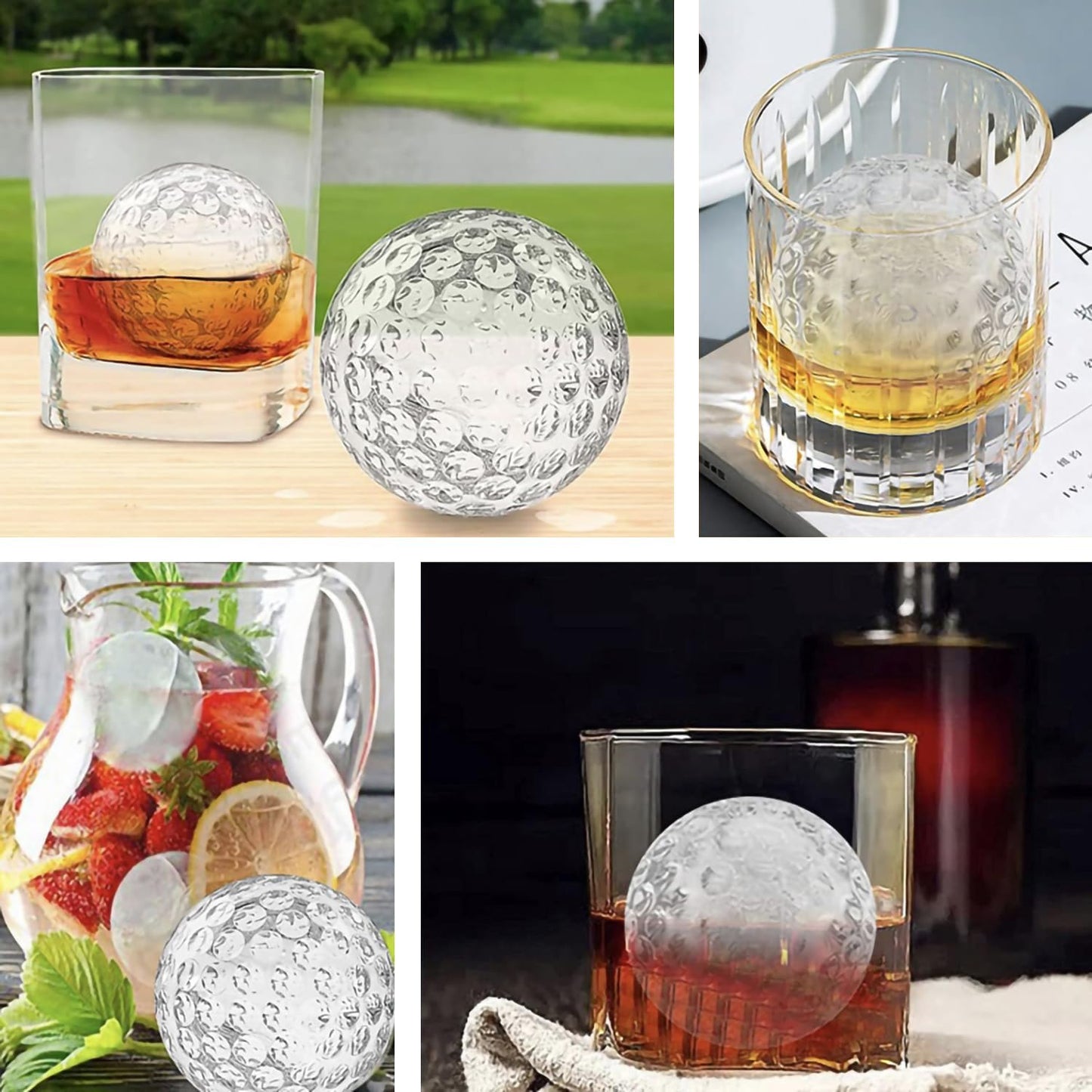 Bangp Golf Ball Ice Molds Set of 6,Whiskey Round Ice Cube Molds, 2.5 Inch Golf Gifts Ball Ice Maker Mold,Novelty Sphere Ice Molds Create Golf Ice Balls for Whiskey, Cocktails, Coffee,Bourbon