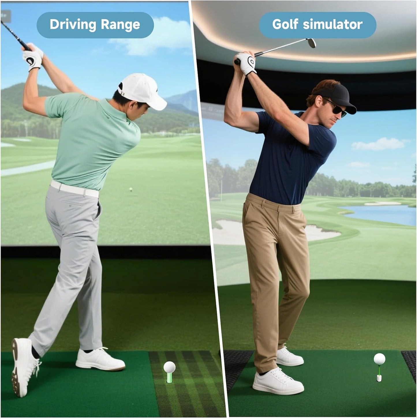 VIVIDLY Rubber Golf Tees for Mats & Driving Range & Golf Simulators - 6 Colors and 6 Sizes for Indoor Outdoor Backyard Home Office