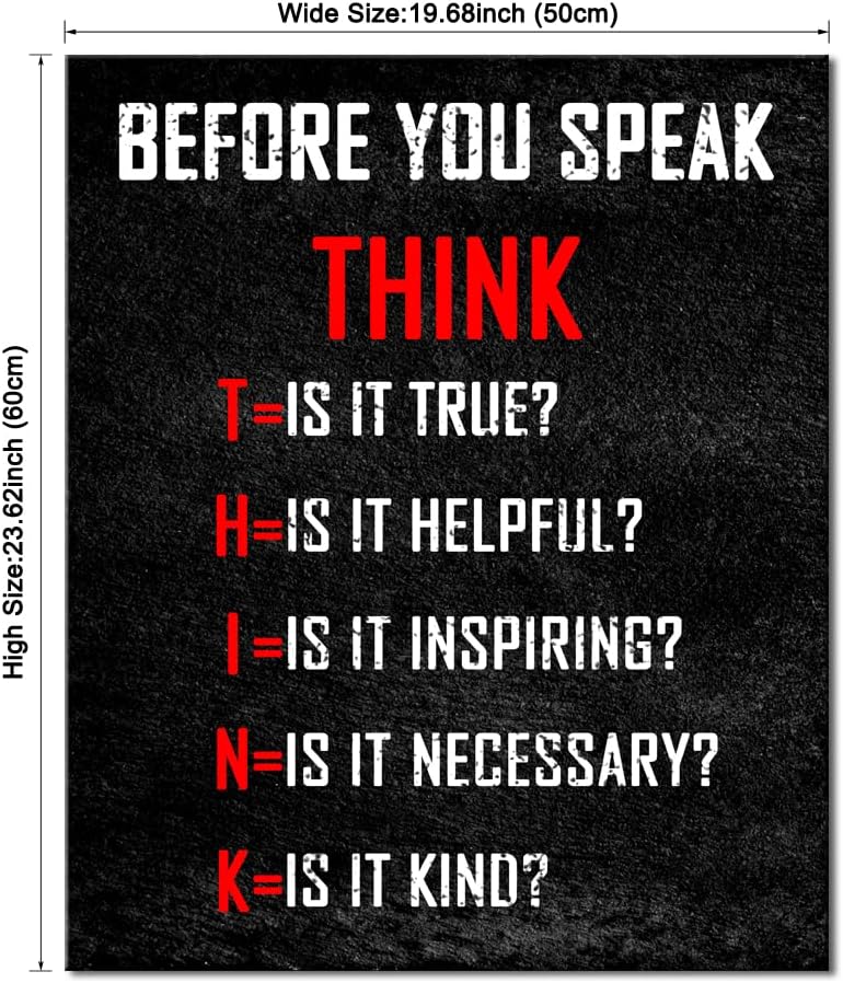 Pyradecor Large Motivational Think Before You Speak Classroom Positive Quotes Inspirational Poster Canvas Prints Wall Art for Office Living Room Home Decorations