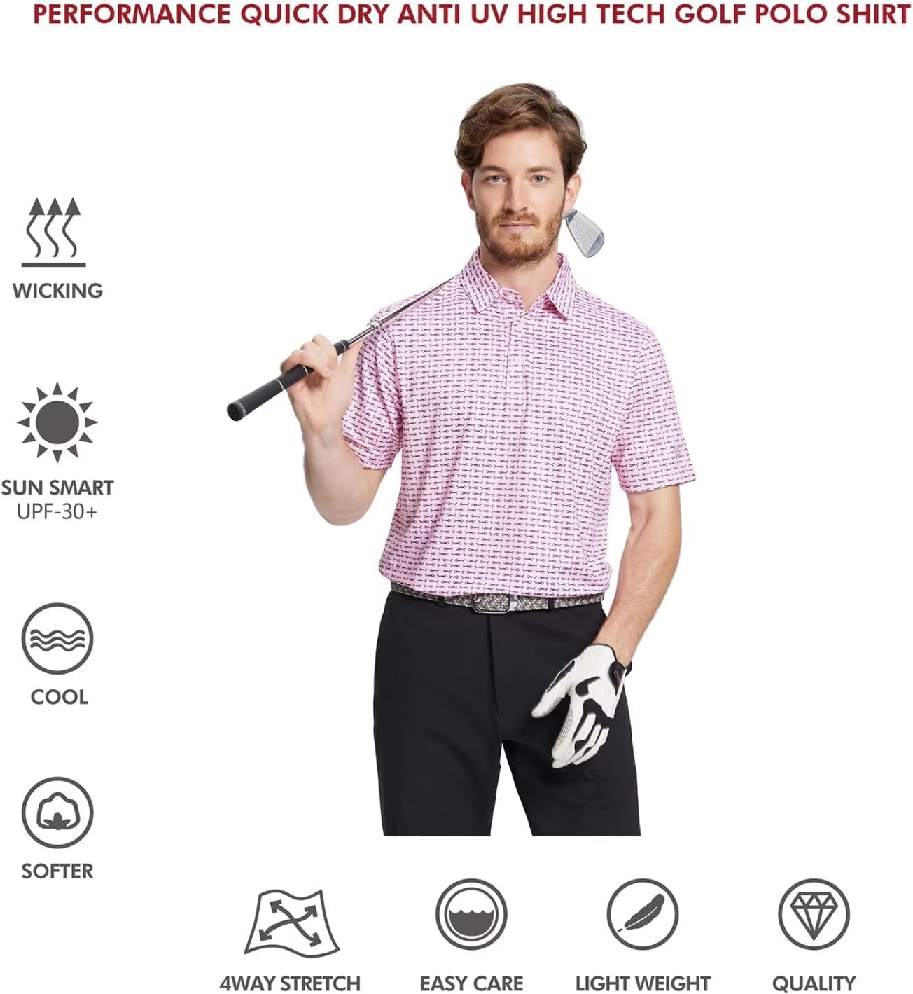 Golf Shirts for Men Dry Fit Short Sleeve Print Performance Moisture Wicking Polo Shirt