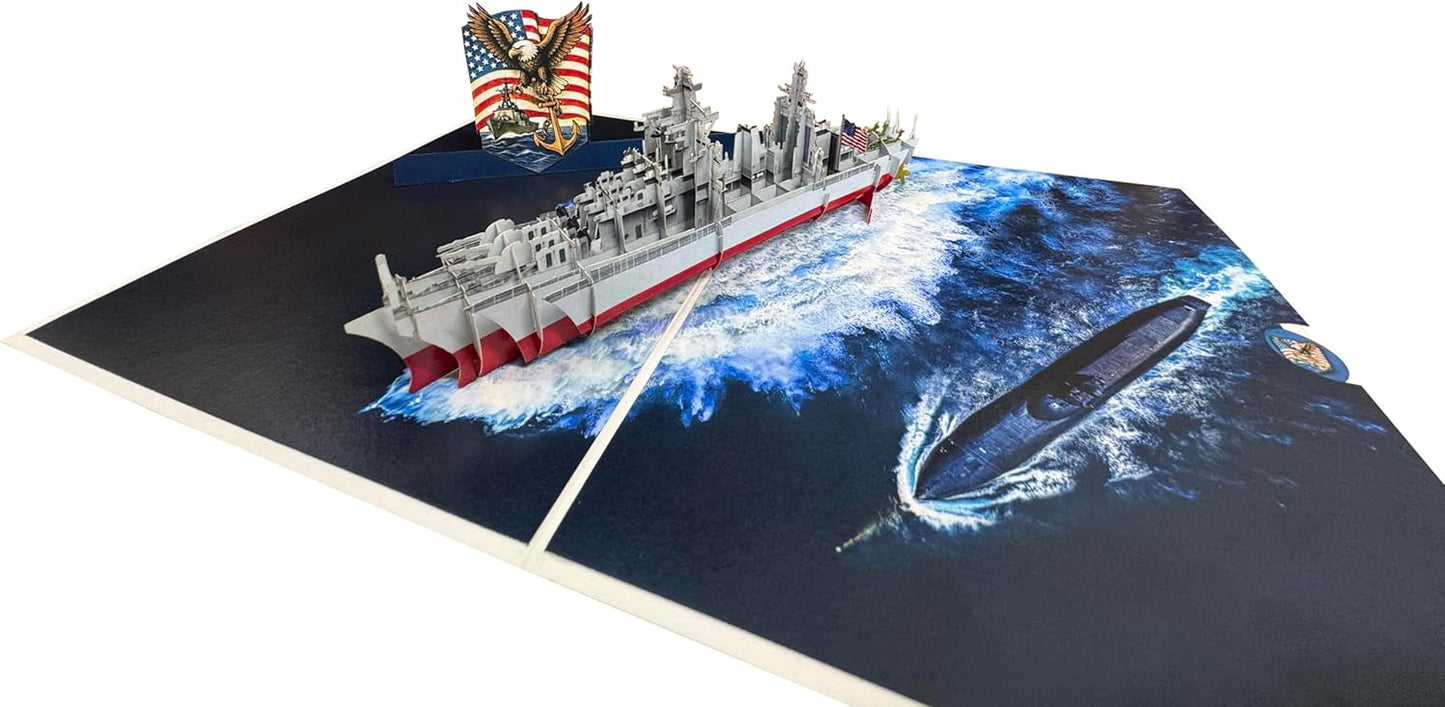 3D Navy Ship Popup Card - Handmade Military Paper Art for Birthday, Anniversary, Christmas, Father’s Day, Veterans Day - Unique Gift for Him, Her, Sailor, Veteran, Navy Lover