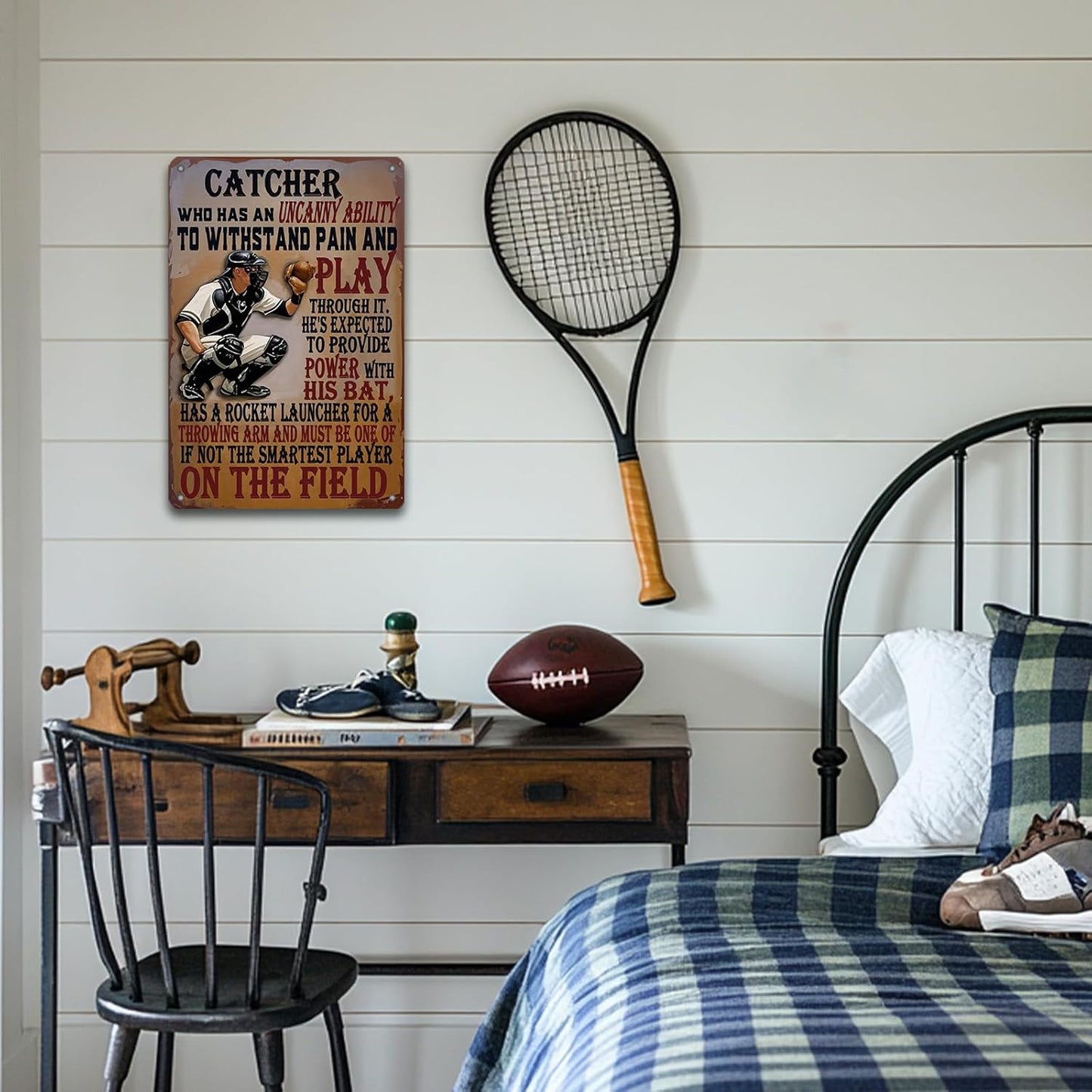 Baseball Catcher Metal Tin Sign Baseball Catcher Funny Sign Home Kitchen Wall Decor 8x12 Inch Funny Plaque