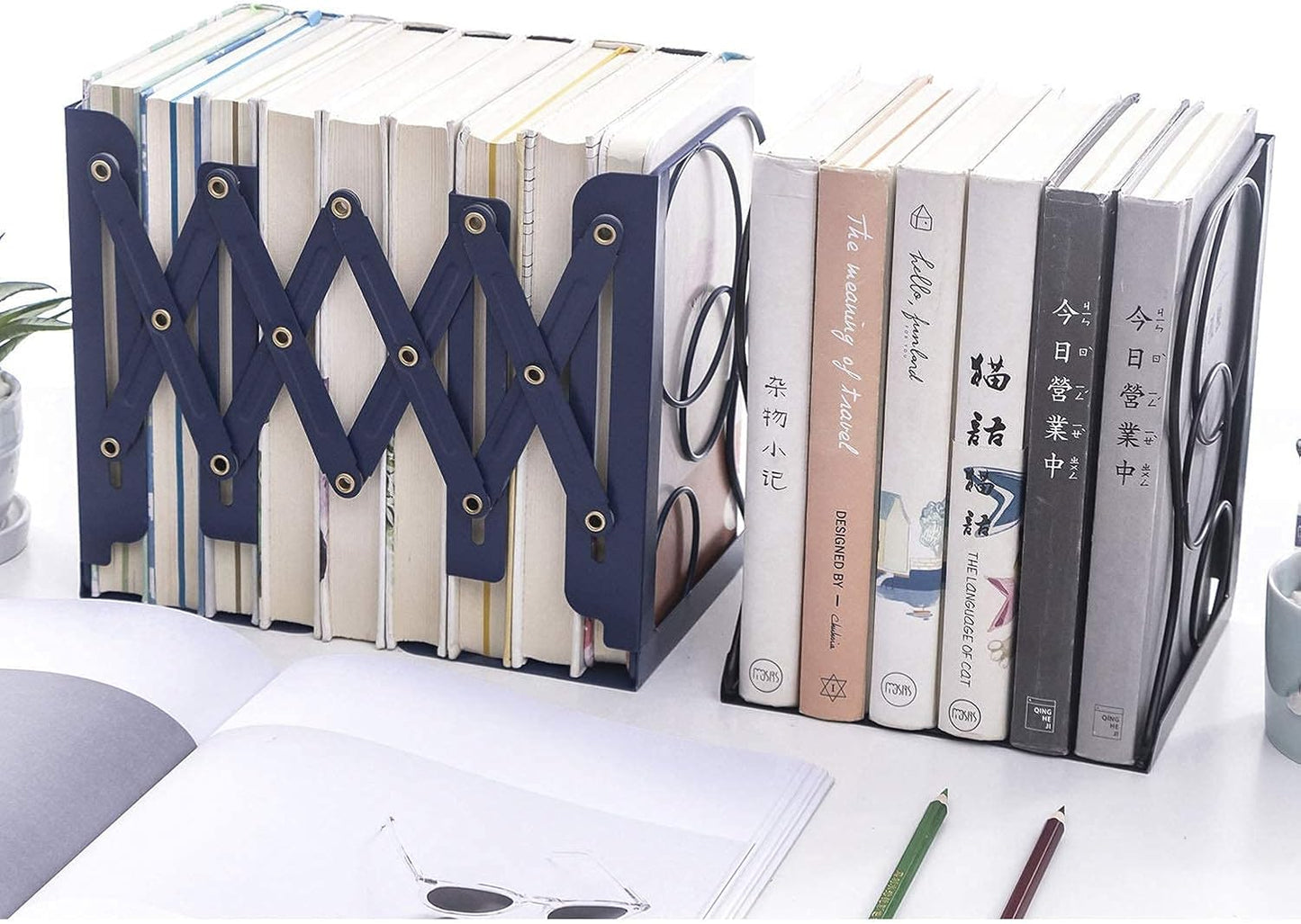 Adjustable Bookends Metal Book Ends for Heavy Book Holder Heavy Duty Bookends Nonskid Bookcase Desktop Book Organizer Binder Holder