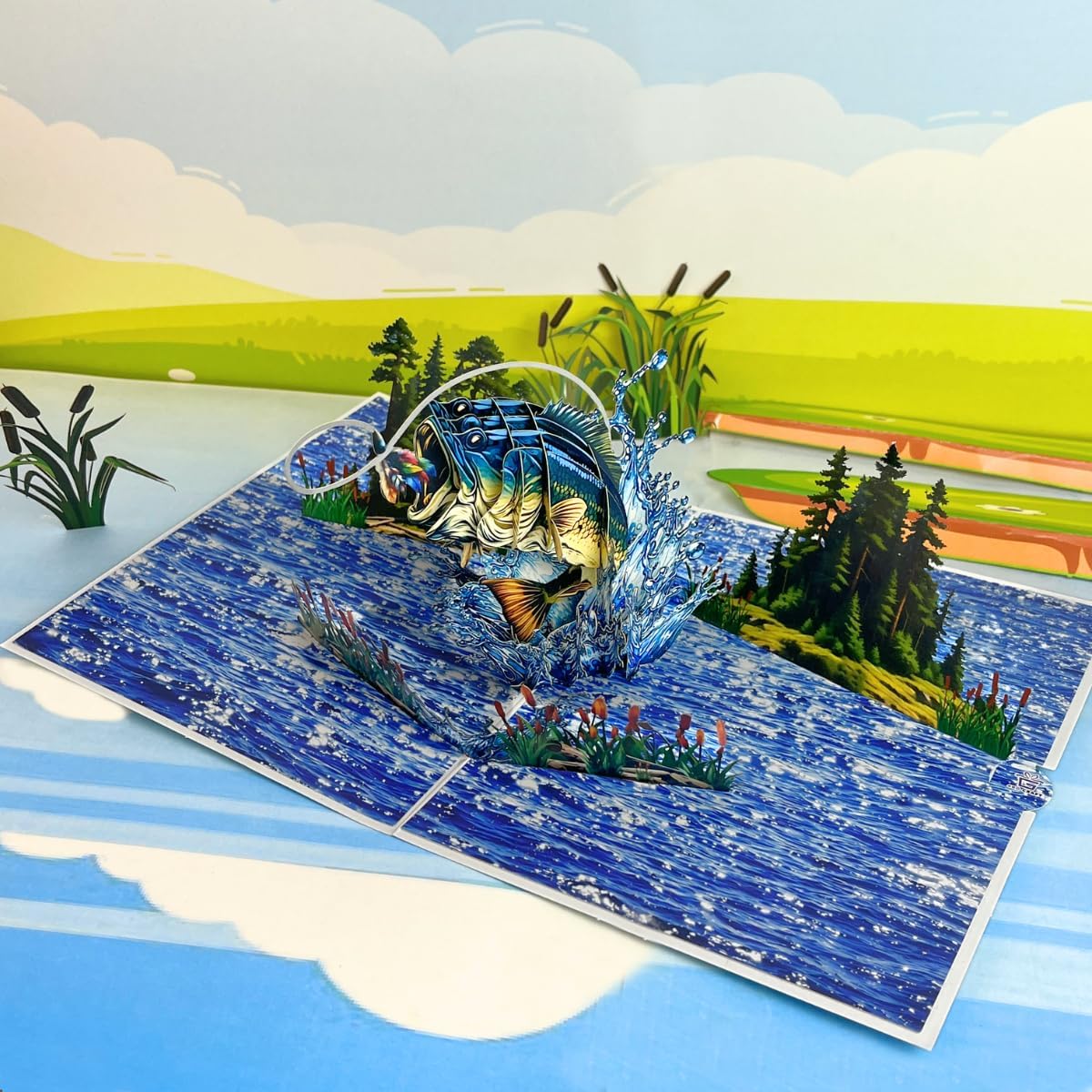 4BO Pop Up Fathers Day Card Fishing, 3D Bass Fishing Birthday Card For Husband, Dad, Men, Dad, Son, Brother, Grandpa; Fish Gilfts for Father's Day, Retirement, Thank You, Retirement