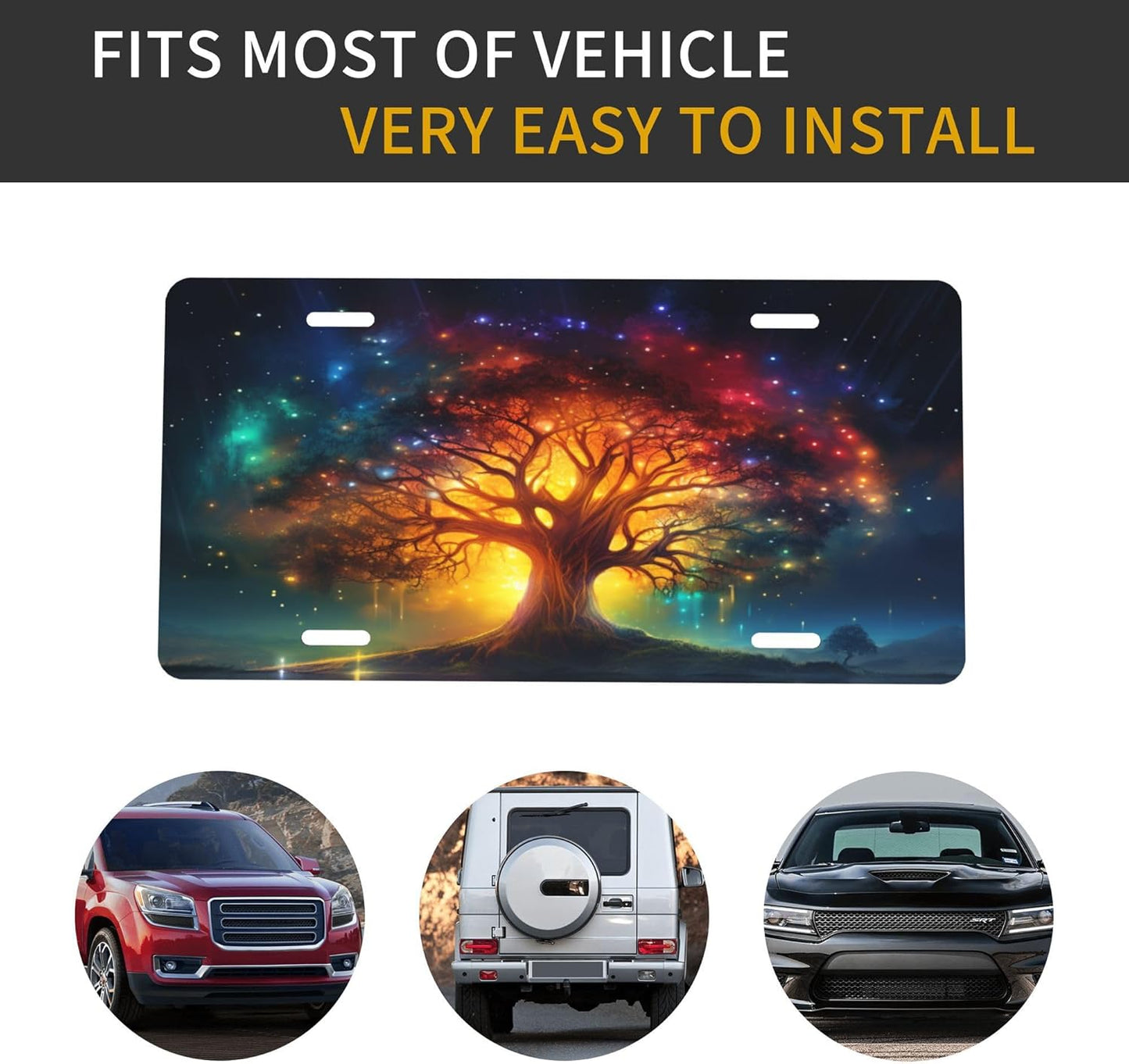 Tree of Life Galaxy Rainbow License Plate Funny Aluminum Front License Plates Decorative Waterproof Rust-Free Metal Car Plate Covers for Women Men Car Tag Accessories fit Truck SUV Rv 12 X 6 Inch