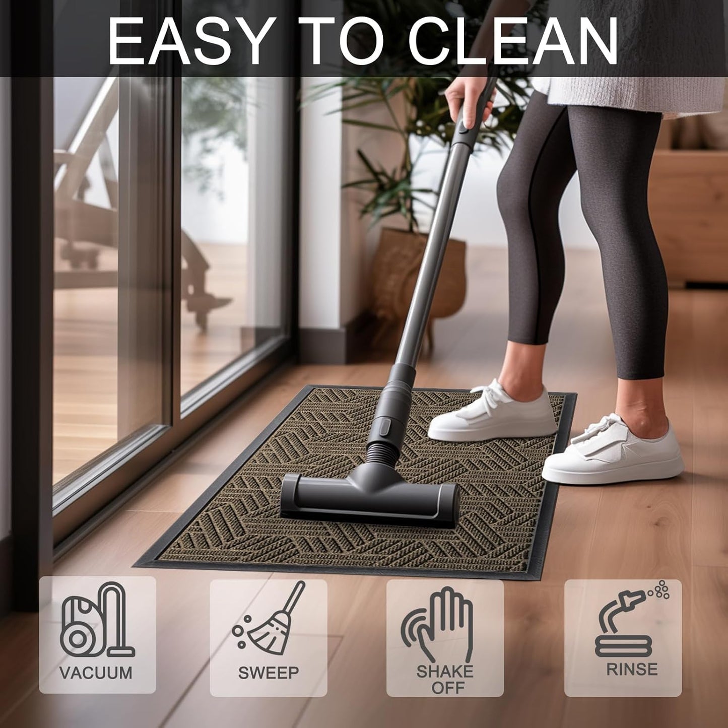 Front Door Mat 29.5"x17" Indoors Outdoors Welcome Mats, Waterproof Non-Slip Rubber Backing Heavy Duty Doormat Outside Entrance, Low Profile Entryway Rugs Floor Mat for Patio, Pattern B Brown