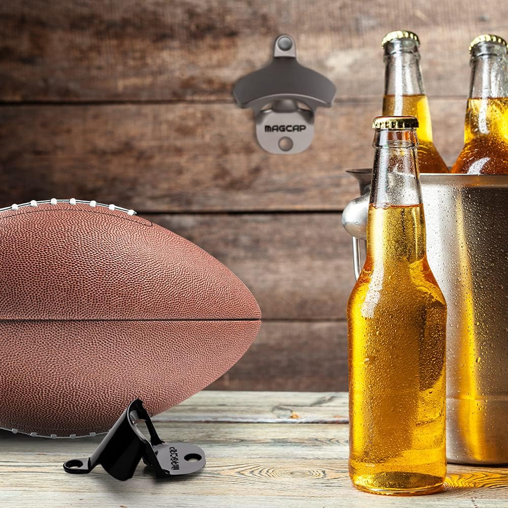 Outdoor Bottle Opener Wall Mounted - Style Magnetic Beer Bottle Opener that Catches Caps - Easy to Install and Incredibly Convenient (Gunmetal Black)