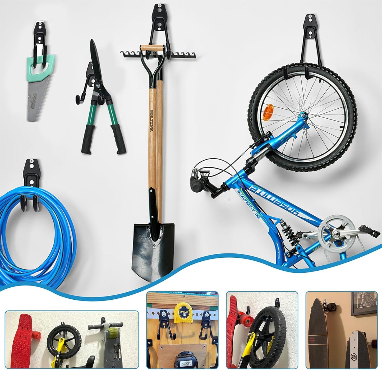 Garage Storage Utility Hooks,Garage Garden Tool Organizer,Steel Wall Mount Hooks, Garden Small U Hooks (6 Pack-Black)