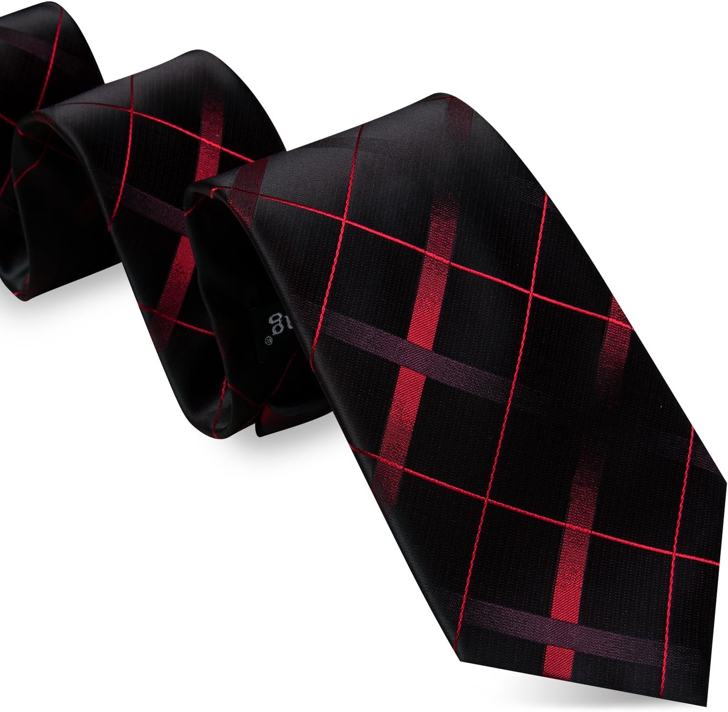 Barry.Wang Designer Classic Ties for Men Set Formal Pocket Square Cufflink Check Plaid