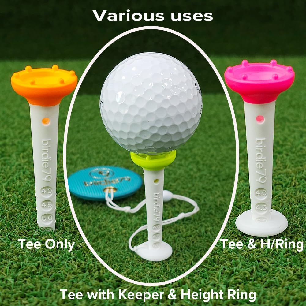 Big Easy Golf Tee Set – Magnetic Tee Keeper, 3.25" Tees with Height Adjust, Direction Guide, 6-Prong Low-Friction Head, Silicone Stopper – (15 pcs/1pack or 30pcs/1Pack), 3-Bright Colors