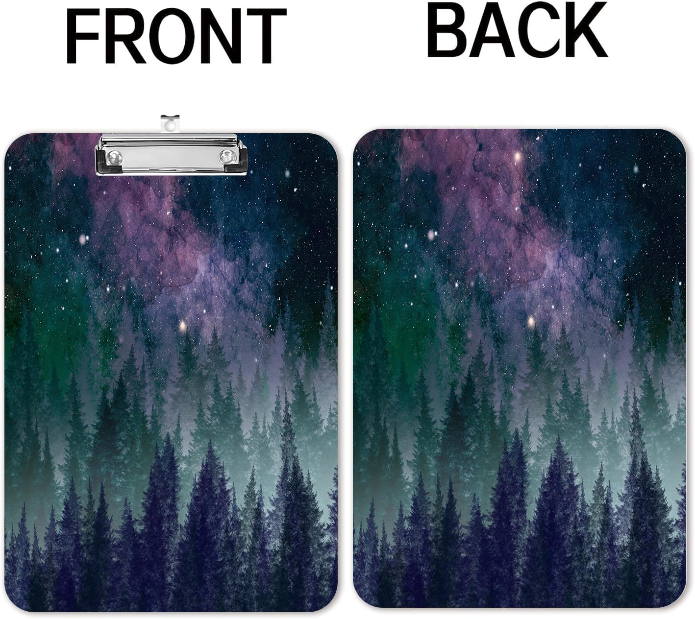 Fashion A4 Clipboard, Standard Letter Size 9" x 12.5", Decorative Wooden Clipboard with Low Profile Metal Clip for Office, School, Teachers, and Students, Galaxy Forest