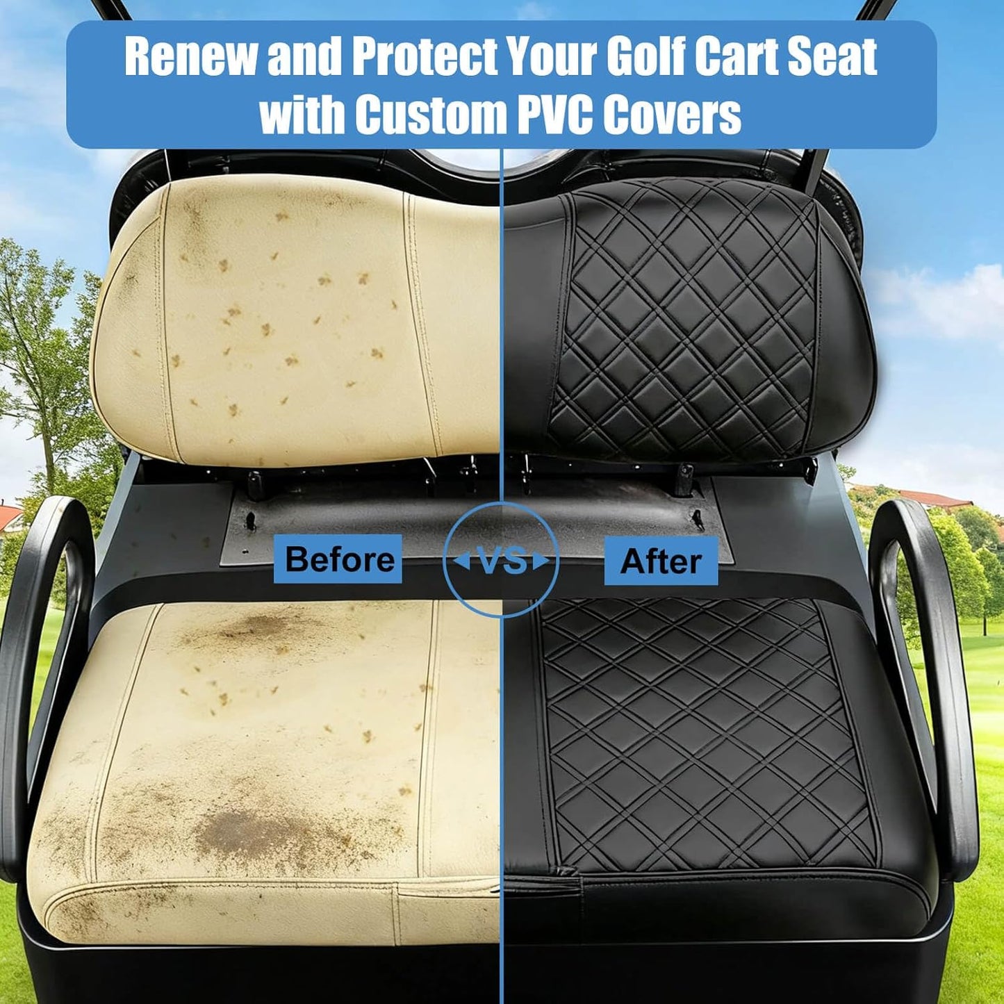 Club Car Precedent Seat Covers, Golf Cart Seat Covers for Club Car Precedent OEM Ordinary Seat, Front Seat Cover with Concave and Convex Design, Thick Vinyl Leather Comfortable/Easy to Clean