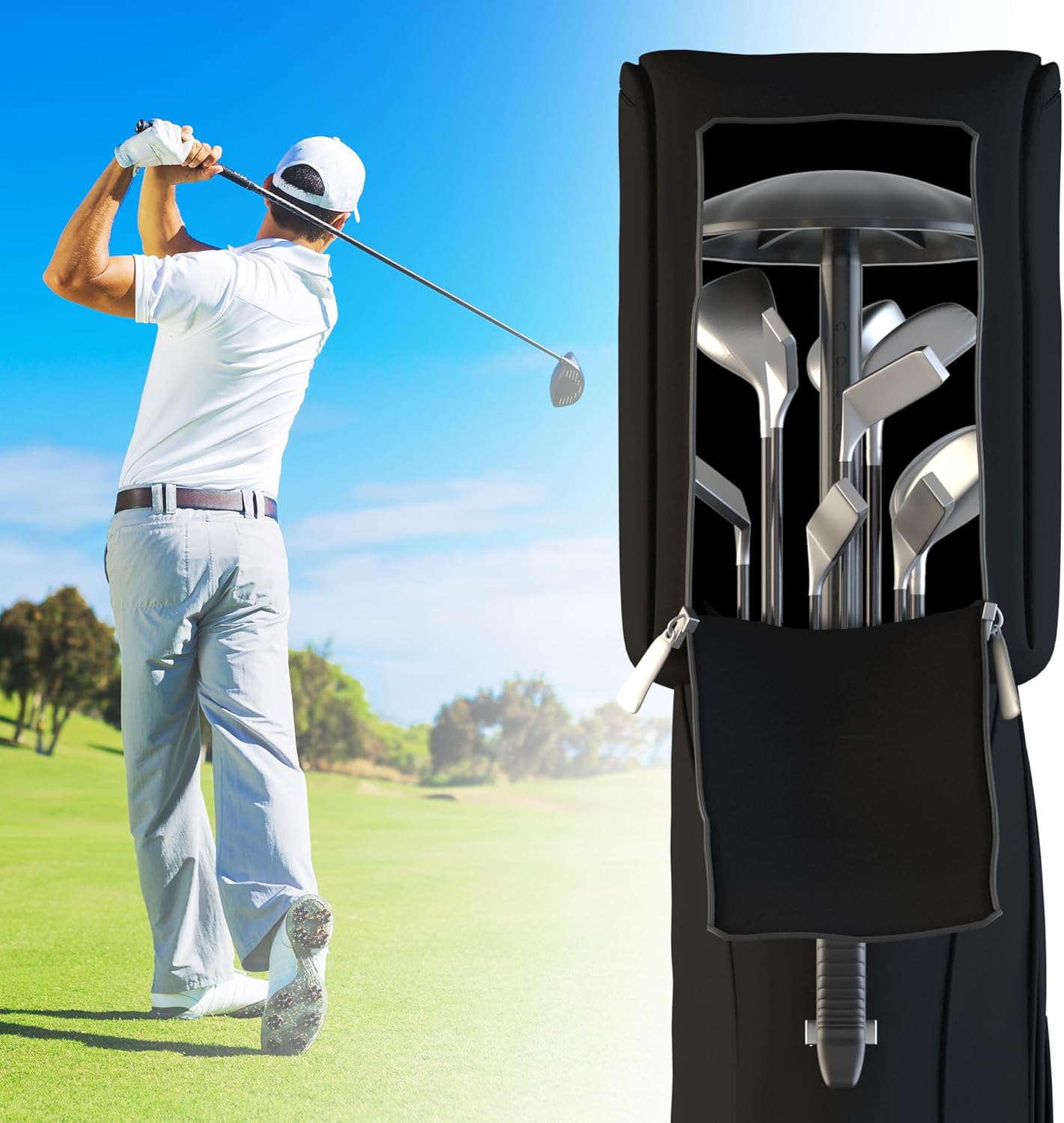 Golf Travel Bag Support Pole - Heavy-Duty Alloy Steel Golf Club Protector with ABS Cover, Adjustable 27-56 Inch, Tool-Free Installation for Travel Bags