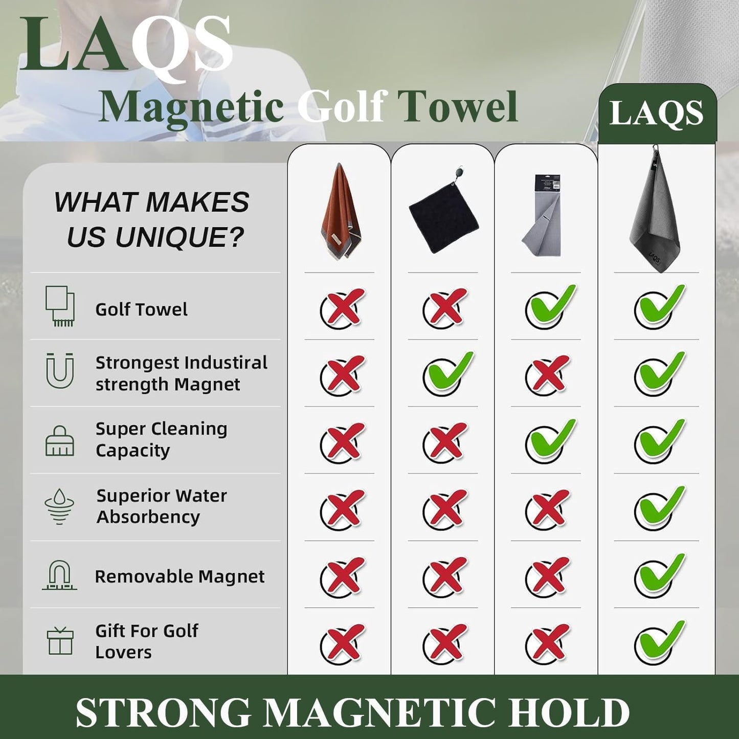Golf Magnetic Towel, Magnetic Towel with Hook, Magnetic Golf Towel with Microfiber Waffle Design, Golf Towel Perfect for Golf Carts, Clubs, and Bag