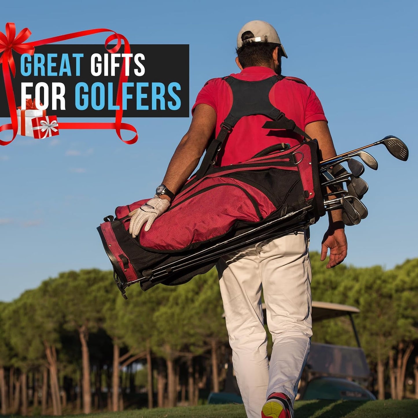 montela golf Bag Straps Double Shoulder Golf Bag Strap Replacement Adjustable Padded Golf Bag Carry Strap with 4Pcs Rotate Hooks