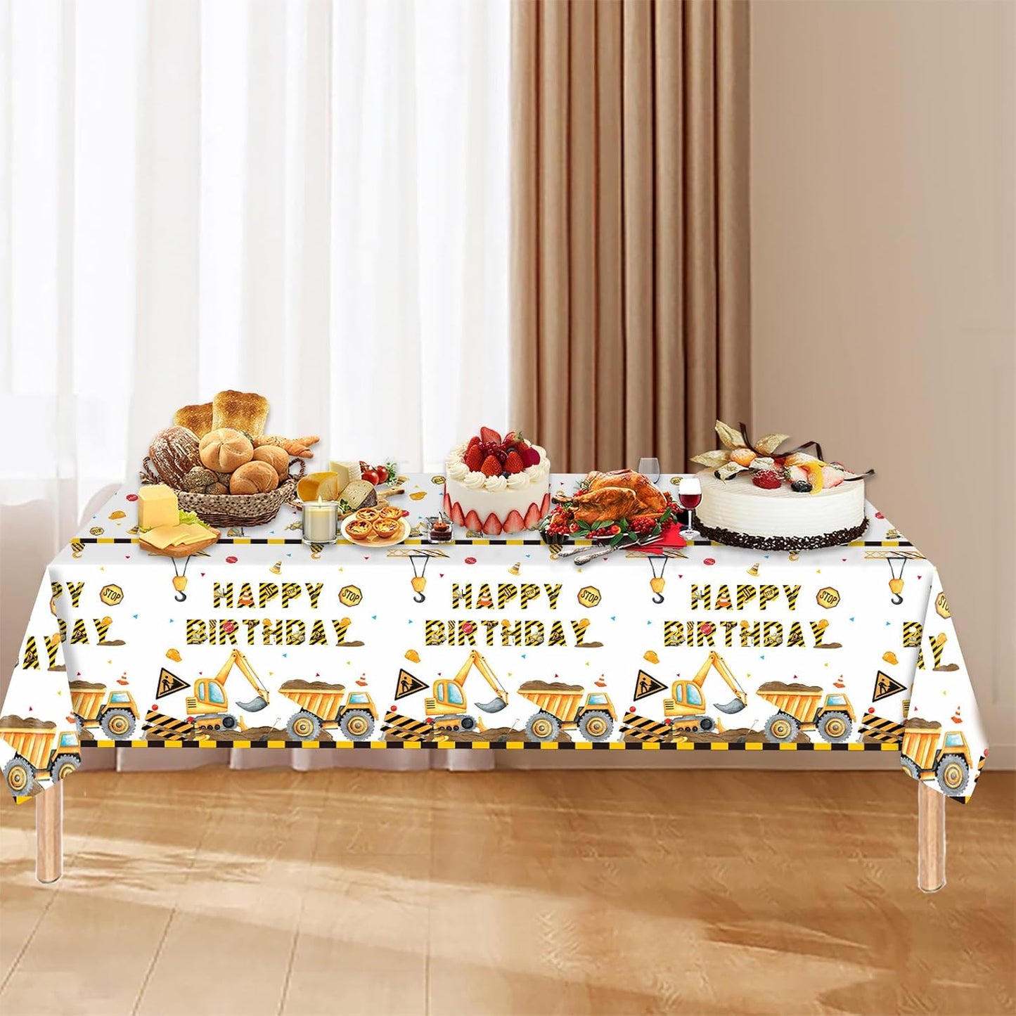 4 Pcs Construction Birthday Party Tablecloths Construction Table Covers for Kids' Boys' Construction Birthday Decorations 54 x 108 Inches