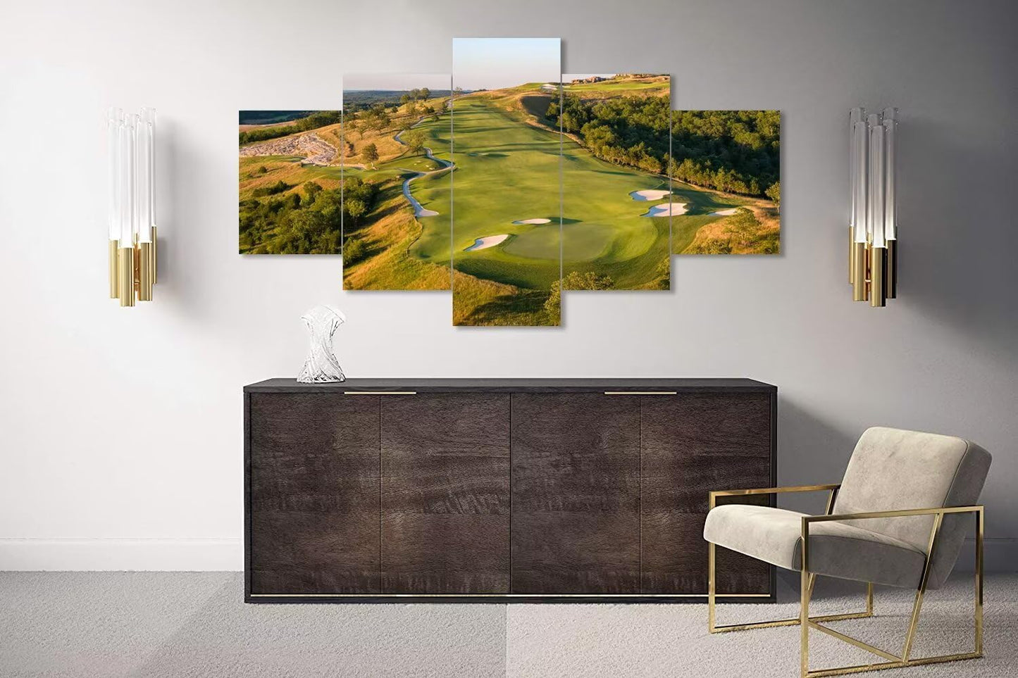 chenchenArt Paynes Valley Golf Course Wall Art for Office Living Room Bedroom Wall Decorations Paynes Valley Golf Course Picture Poster Canvas Prints Framed Ready to Hang(60''W x 32''H)