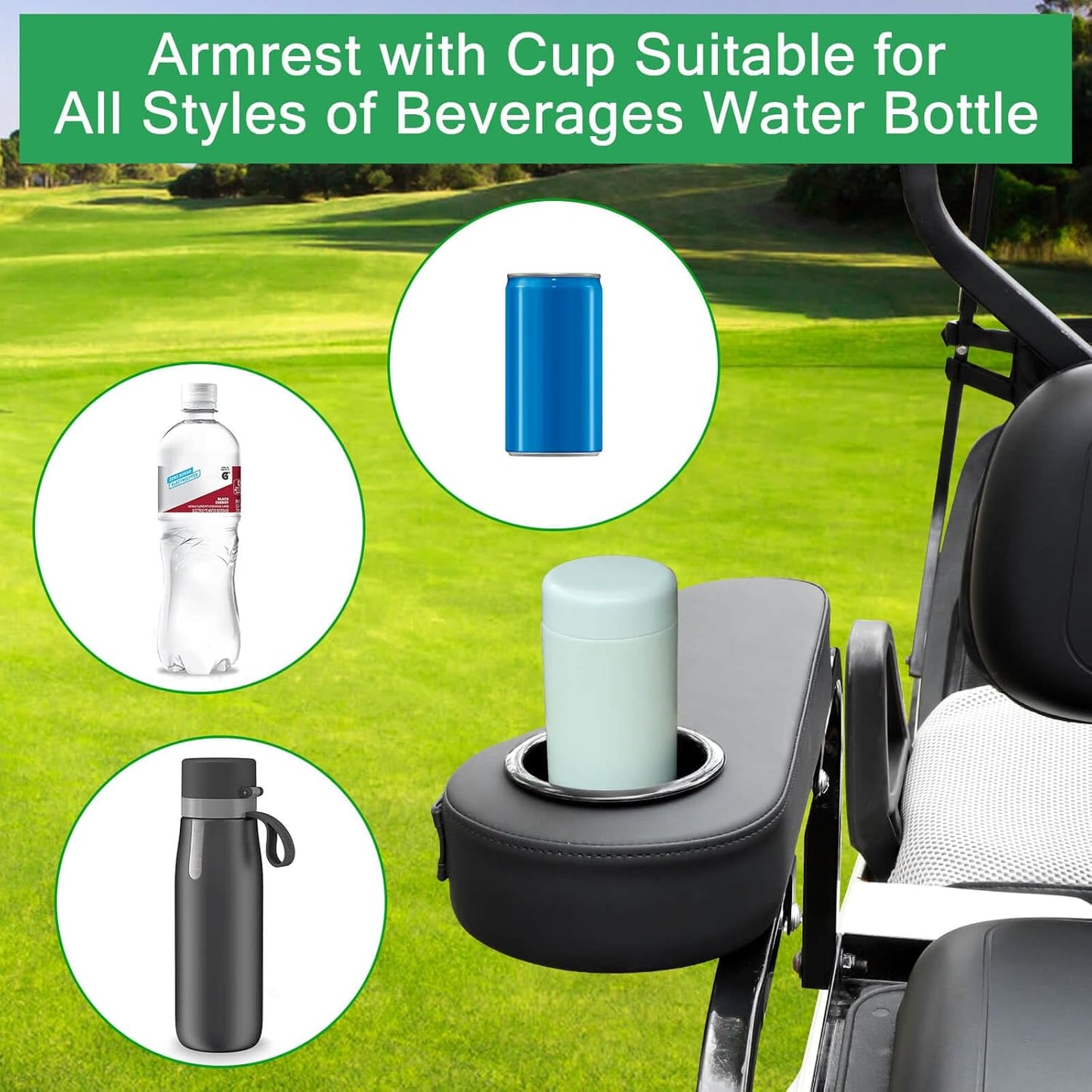 MOSNAI Golf Cart Armrest with Cup Holder for Club Car EZGO Yamaha Rear Seat 1-Inch Square Tube, Upgrade Golf Cart Armrest with Phone Storage Pouch, Upgrade Support Frame, Better Load Bearing