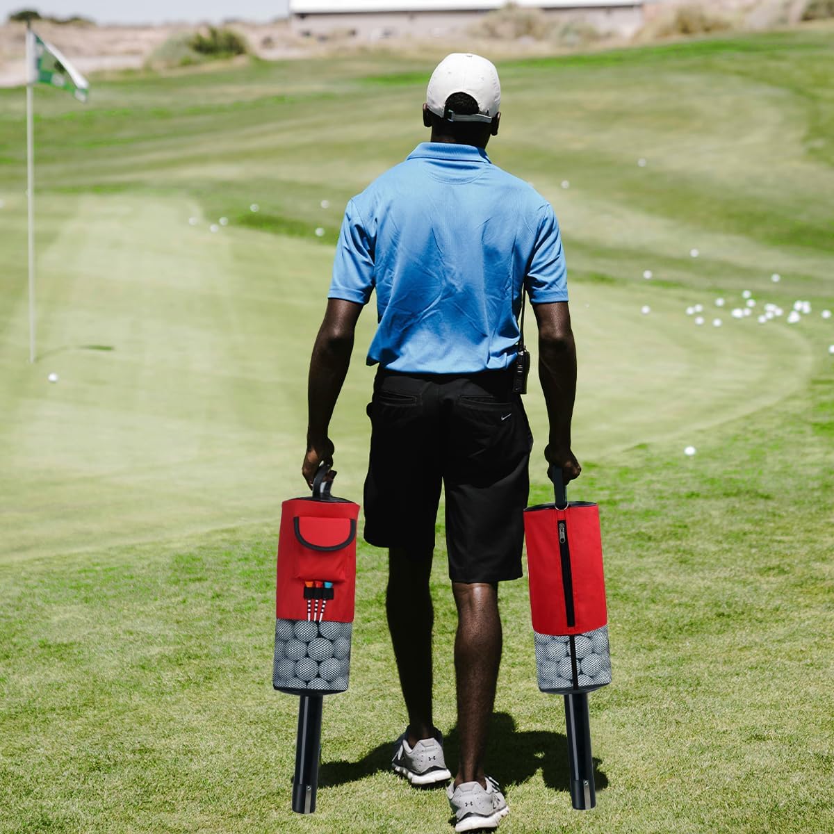 HOW TRUE Golf Ball Retriever, Portable Shag Bag Golf Ball Pick Up with Removable Plastic Tube, Pocket Shagger Storage