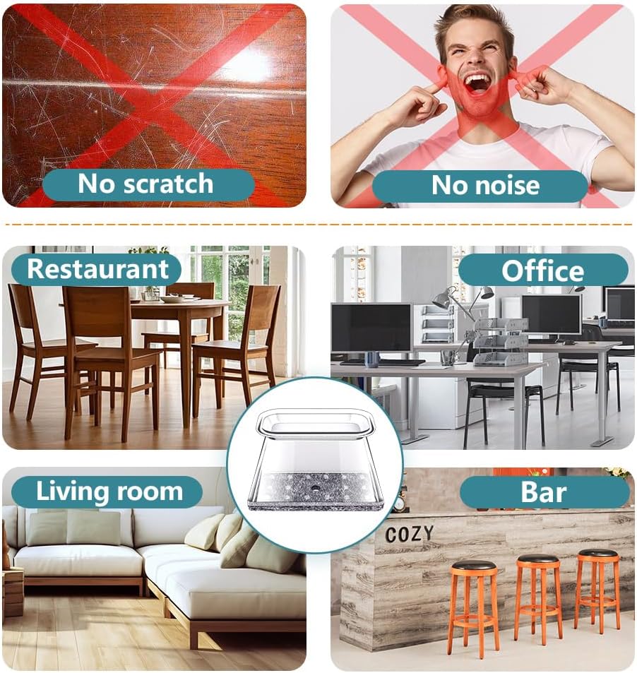 24 Pcs Chair Leg Floor Protectors Rectangle, Silicone Felt Furniture Leg Pads Caps Covers for Hardwood Floors (Fit Perimeter 6" to 8")