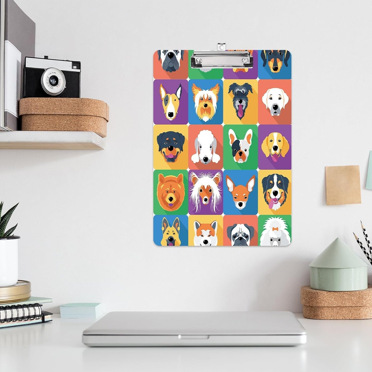 Cartoon Dogs Clipboard Standard A4 Letter Size 12.5 x 8.7 Plastic Clipboard Low Profile Clip Retractable Hanging Tab Decorative Clipboard