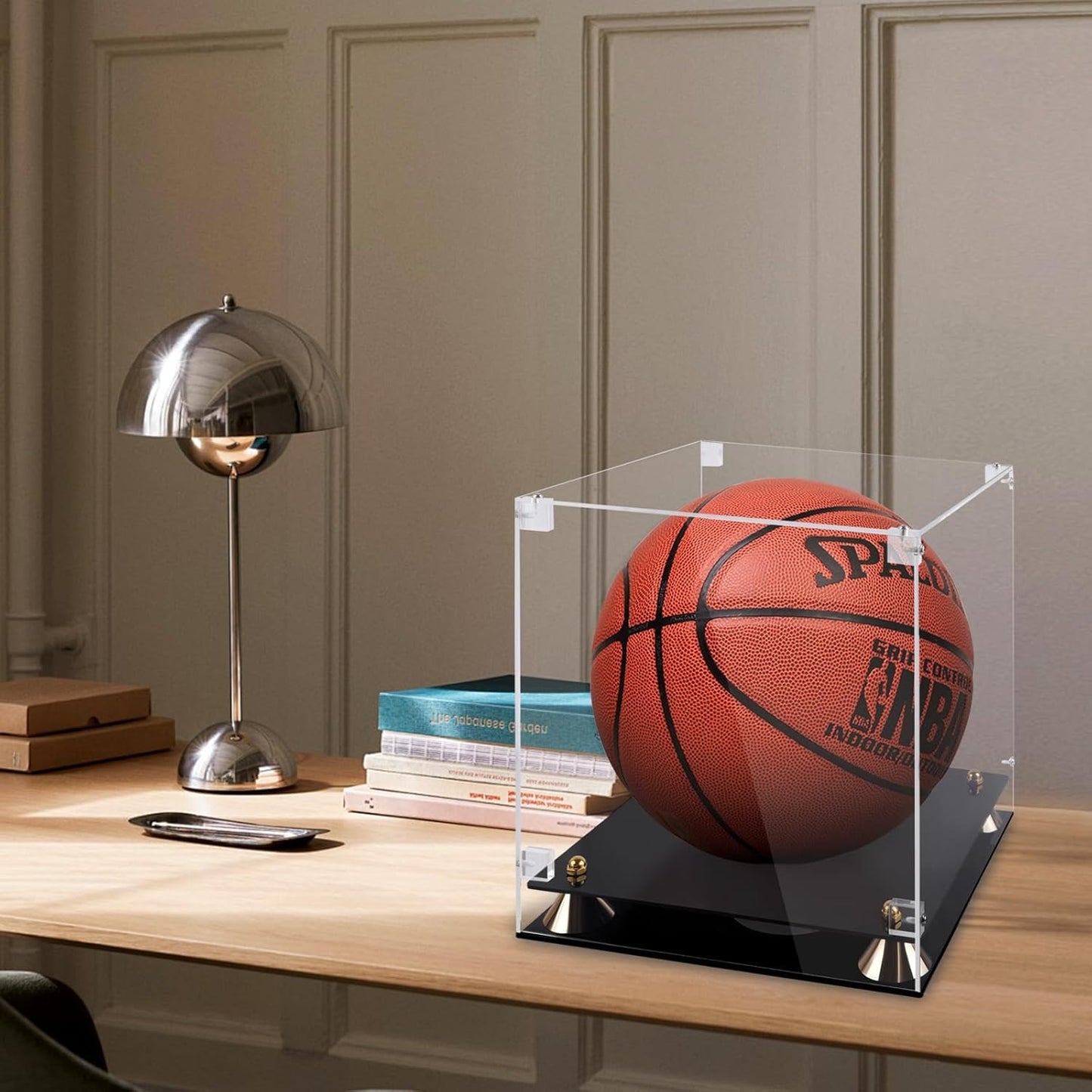 Basketball Display Case Acrylic Clear 11.8 Inch for Full Size Autographed Ball, UV Protected Memorabilia Showcase with Solid Wood Base - Signed Soccer Gift Box for Collectibles
