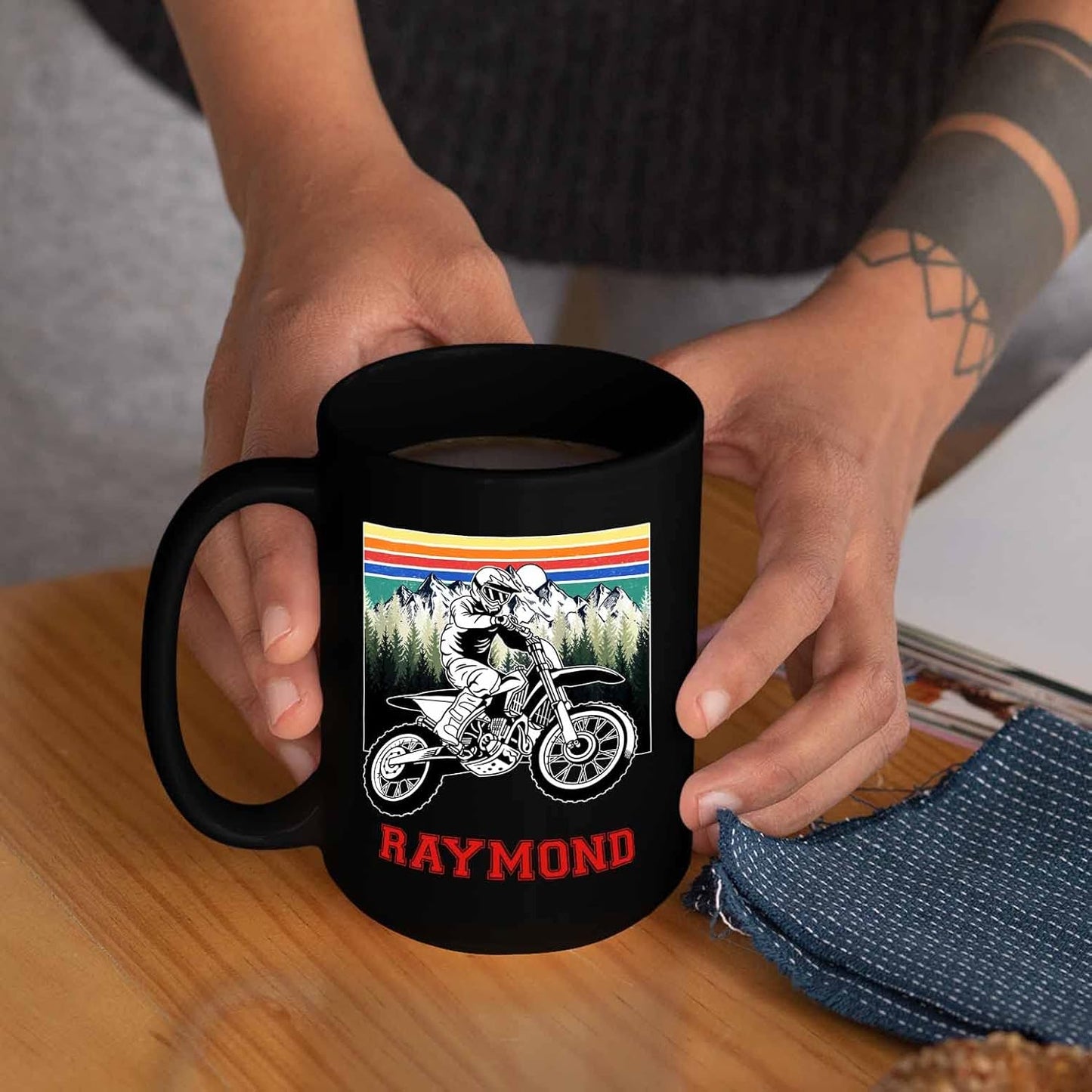Personalized Motocross Racing Ceramic Mug - Choose Name, 11 Oz or 15 Oz, Black Coffee Cup for Dirt Bike and Motorcycle Lovers - Customized Gift for Friends