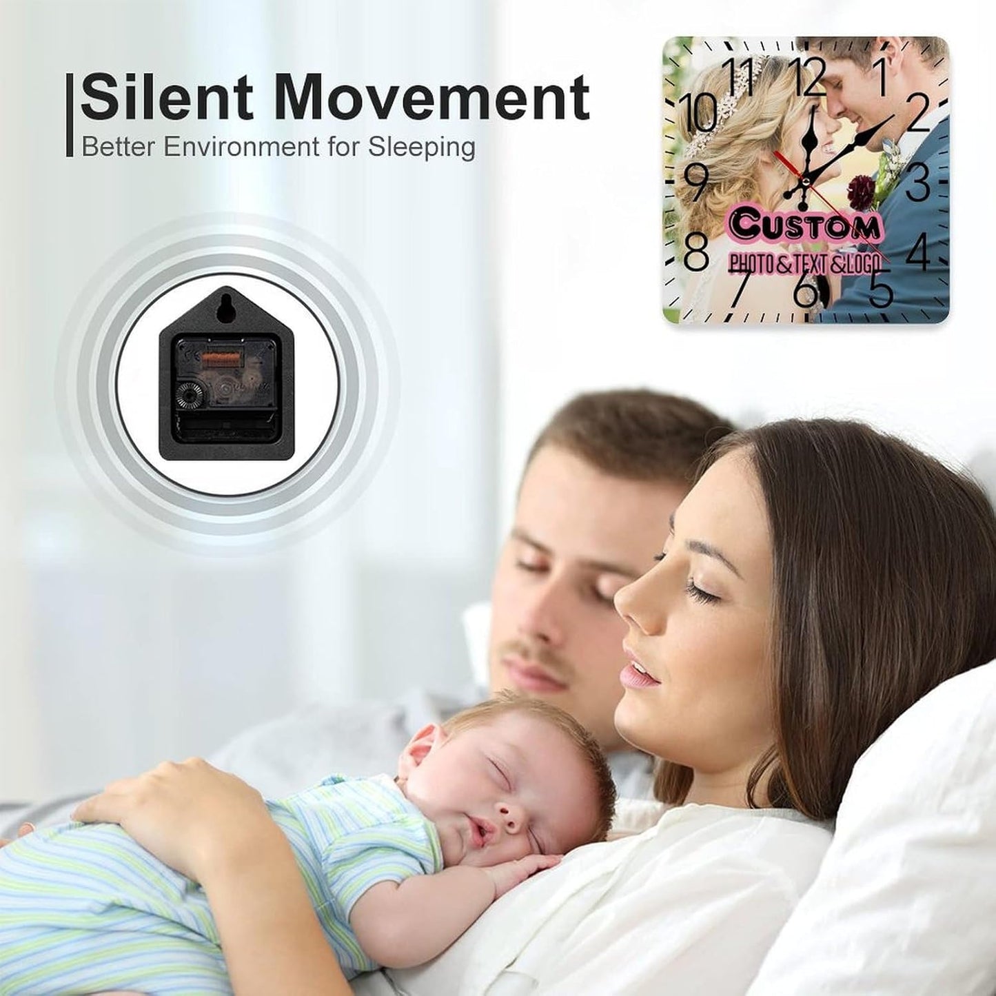 Custom Woodiness Wall Clocks,Personalized add Your Photo/Text,Customizable Silent Square Decoration for Kitchen Bathroom 10inch style6