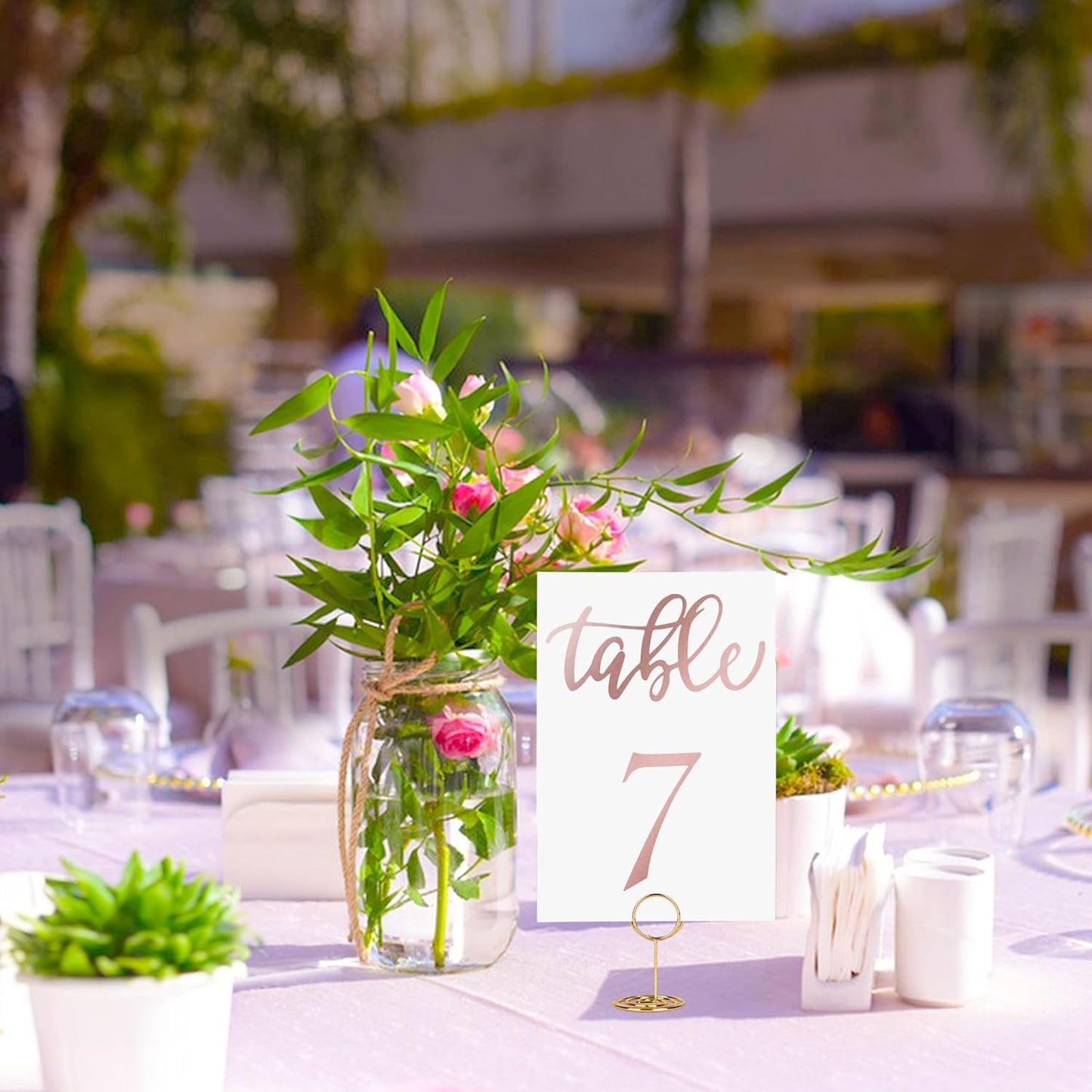 JOYIT 31 Set Wedding Table Numbers 1-31 with 31 Pcs Holders, Rose Gold Table Numbers with Place Card Holders, 4" x 6" for Wedding Reception
