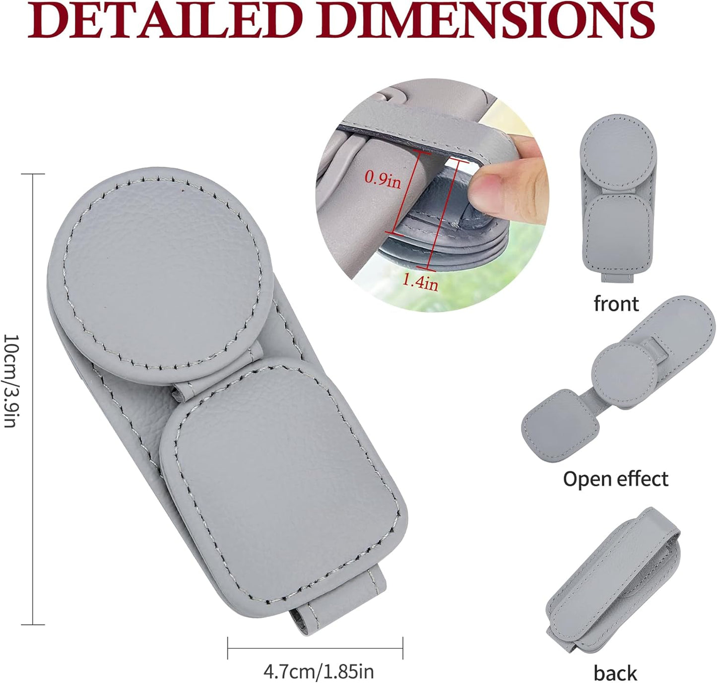 KIWEN 2 Pack Sunglasses Holder for Car Visor, Magnetic Leather Sunglass Eyeglass Hanger Clip for Car Sun Visor Accessories (2, Gray)