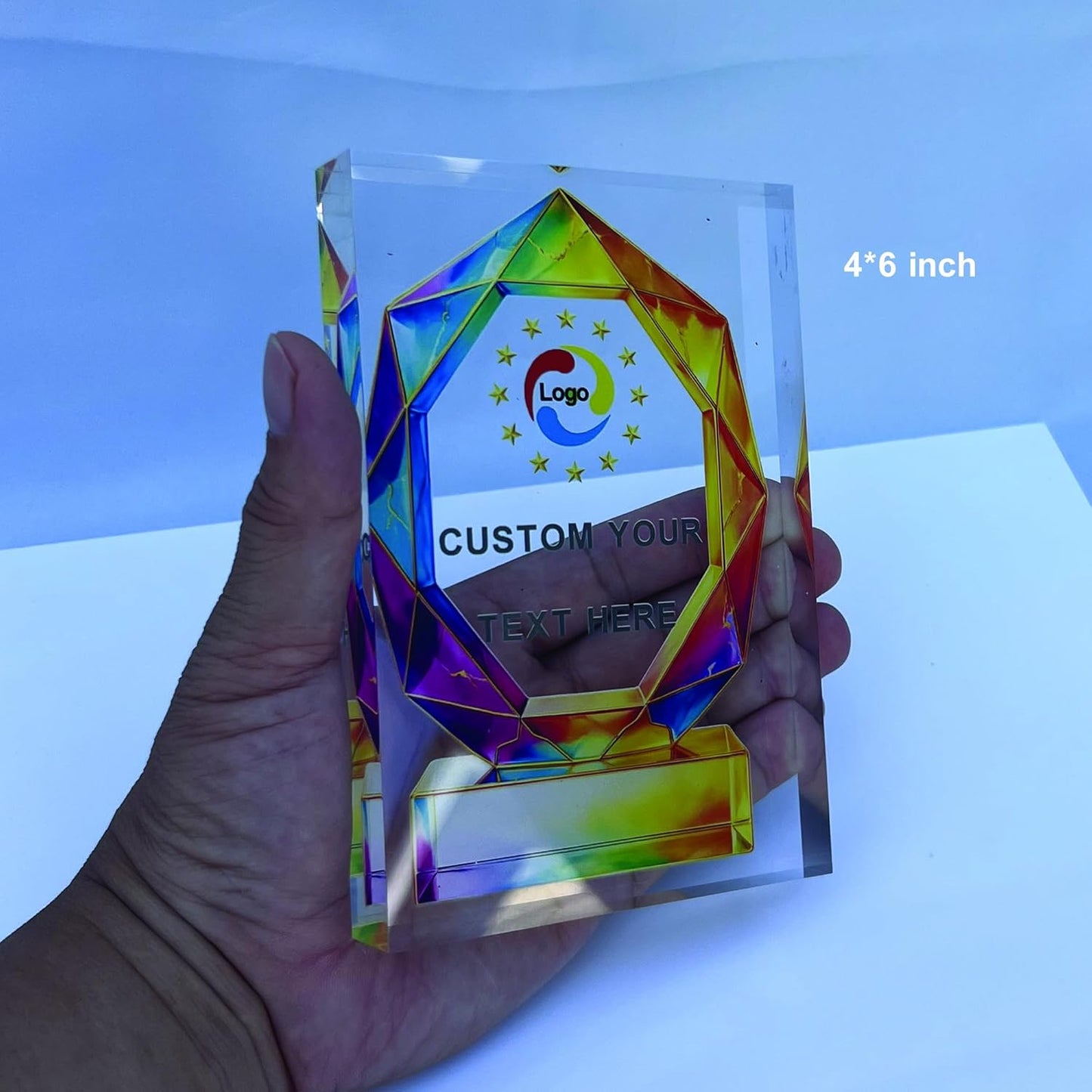 Personalized Acrylic Trophy Award - Custom Award with Name, Logo – Employee Recognition, Retirement, Sports Competition