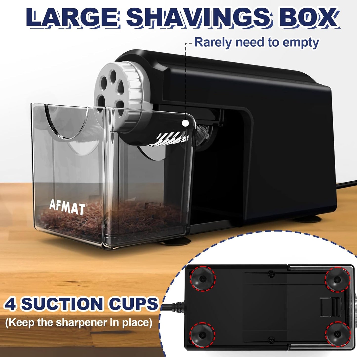 AFMAT PSX4 Electric Pencil Sharpener Heavy Duty, 6-Hole Classroom Pencil Sharpener for 6-11mm Pencils, Auto Stop Pencil Sharpeners Plug in, 10,000+ Sharpenings, Save Colored Pencils, Black