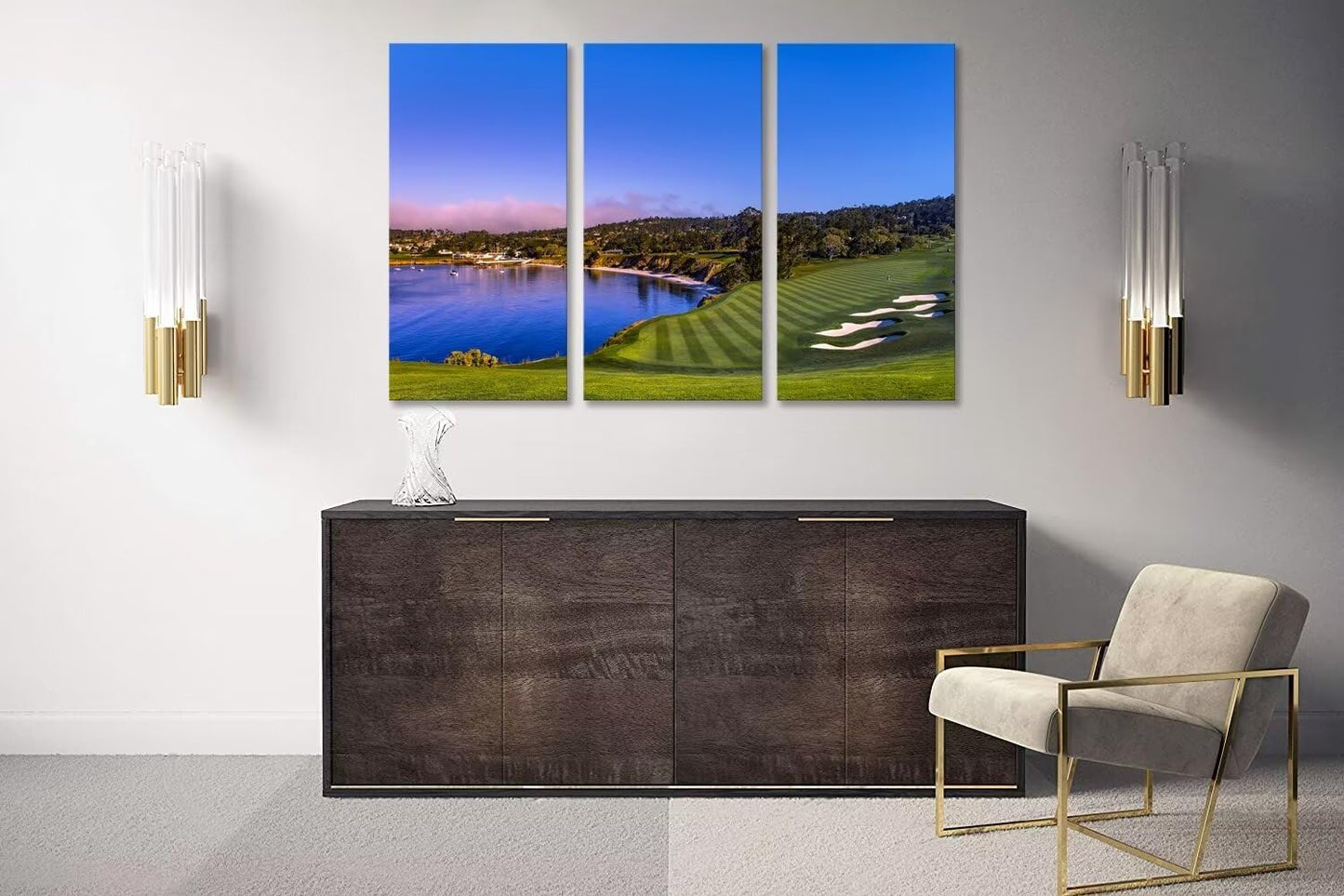 USA Monterey California Pebble Beach Golf Course Wall Art for Living Room Bedroom Bathroom Home Decorations Golf Club Pictures Posters Framed Artwork Canvas Prints Ready to Hang(12''W x 24''H x3)