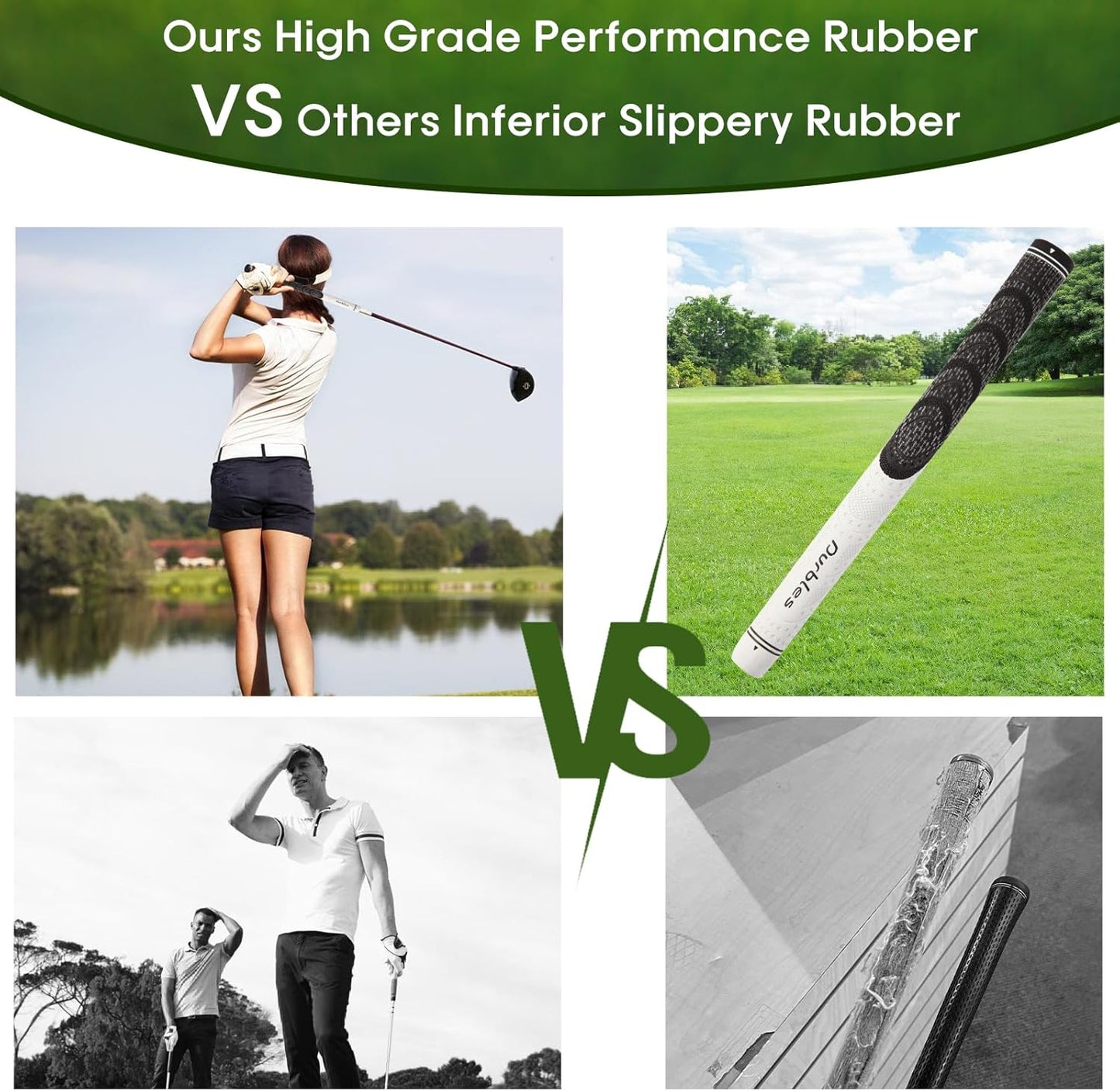 Golf Grips with Regripping Kit – All Weather Multi-Compound Golf Club Grips for Men & Women – Corded Rubber Grip Set – Standard & Midsize Wood and Iron Grip Kit – All Level Golfing Accessories