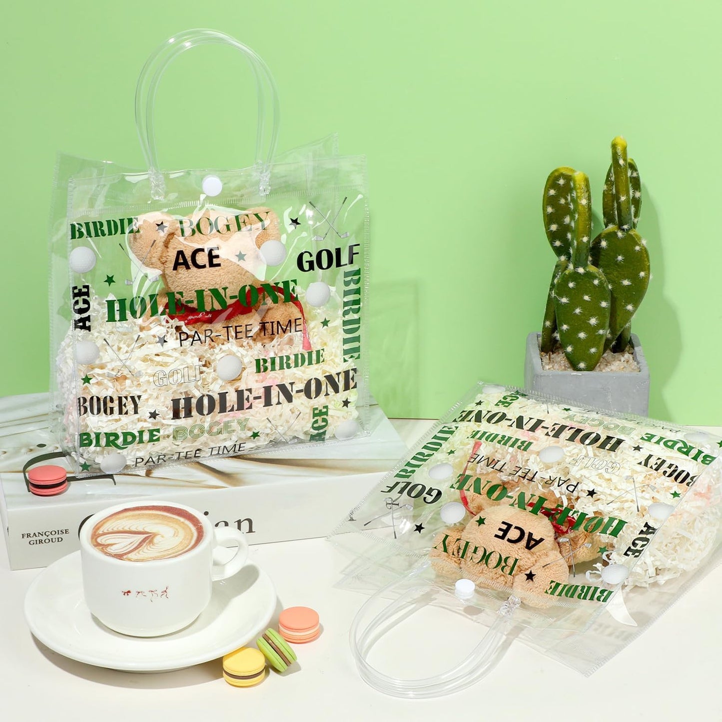 Liobelon 24 Pieces Golf Clear PVC Gift Bag with Handles Transparent Golf Goodie Bags 8 x 8 x 3.2Inch Sport Theme Party Favor Bag for Birthday Holiday Sports Team