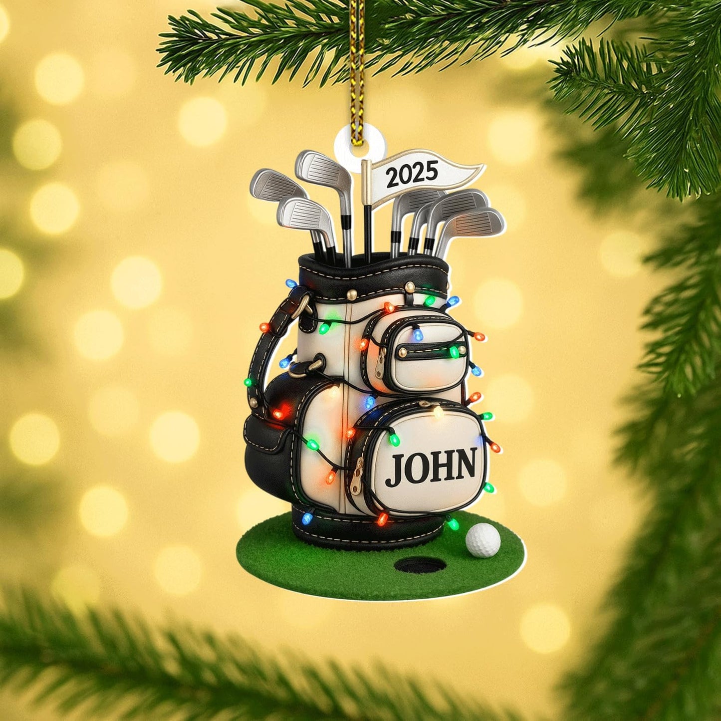 Personalized Golf Christmas Ornament 2025, Custom Name Bag, and Golfer Outfit Gilf, Ball Head Ornament with Santa Hat, Gifts for Golf Lovers 6