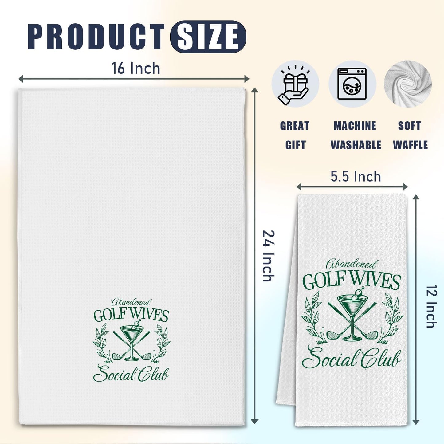 Golf Cocktail Kitchen Towels, Gifts for Martini Cocktail Lovers, Green Golf Lover Gifts Dish Tea Hand Towels for Bathroom Kitchen Decor, 16x24 Inch