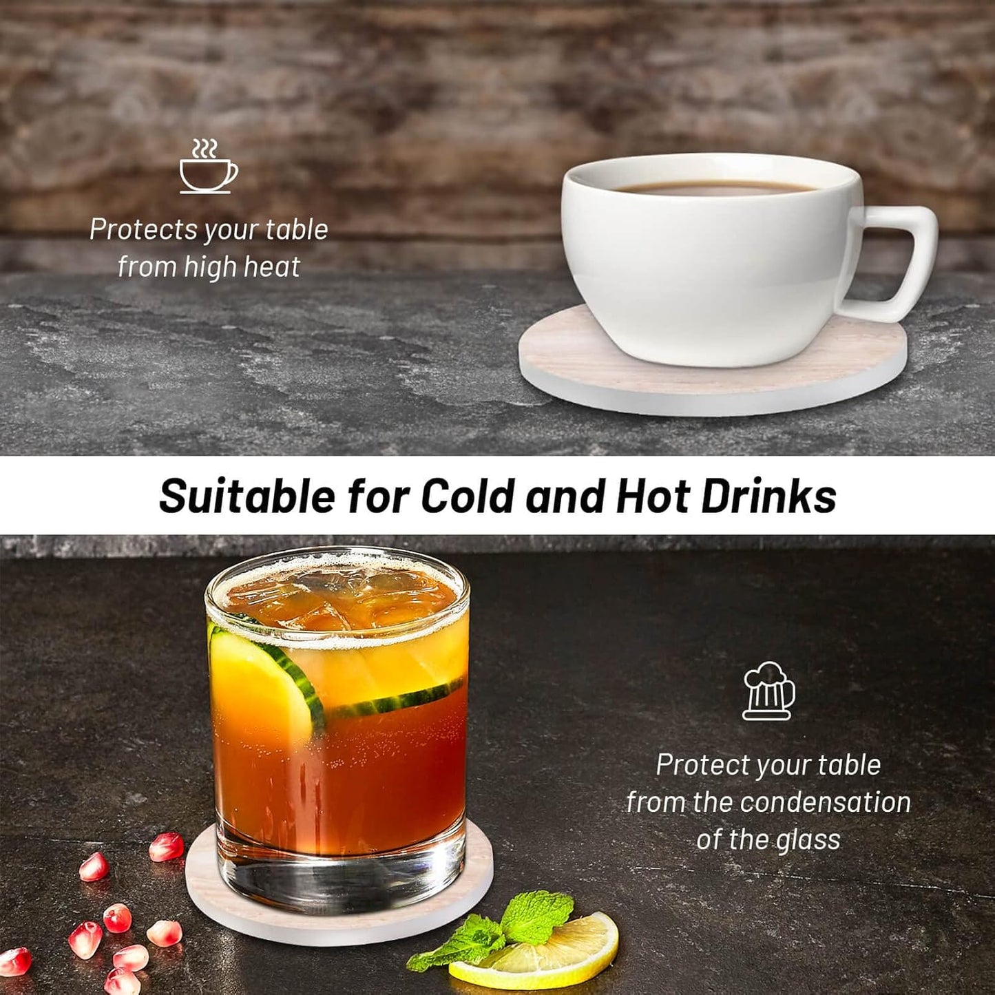 9 Pieces Ceramic Coasters for Coffee Table Absorbent, Billbotk Drink Coasters with Holder, Marble Style Coasters for Wooden Table, Home Decor, Suitable for Kinds of Cups, 4 Inches