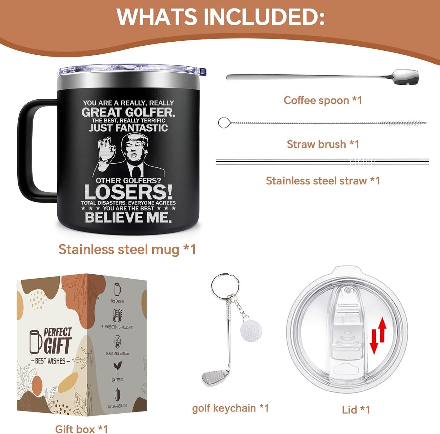 Fufendio Golf Gifts for Men - Best Golf Gift 14oz - Fathers Day Golfs Gifts for Dad Grandpa Brother Men Golfers Him - Christmas Gift