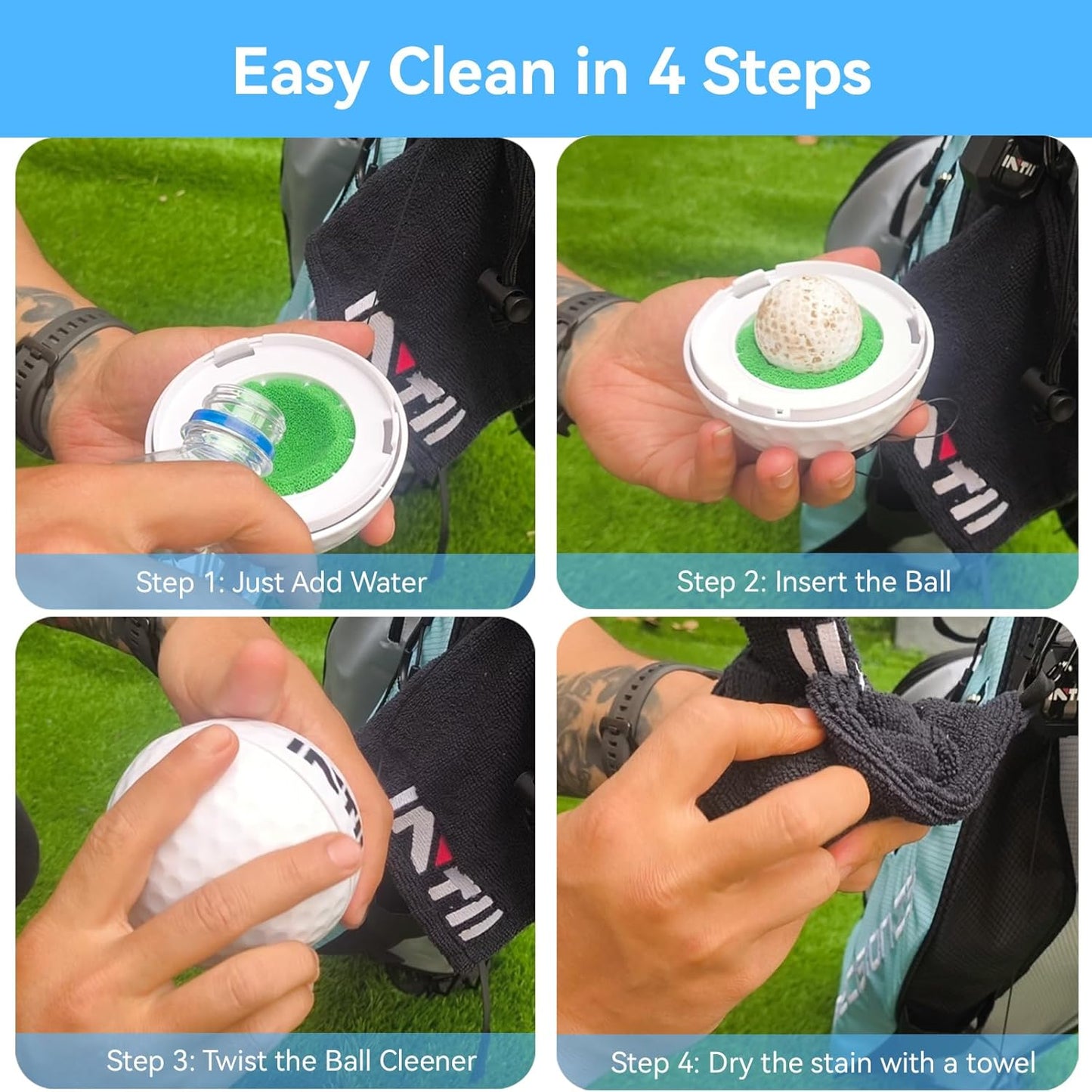 Portable Golf Ball Cleaner More Lightweight, Home Golf Ball Washer for Bag & Cart, with Replaceable Sponges, Clip-On Design, Premium Golf Accessories Gift