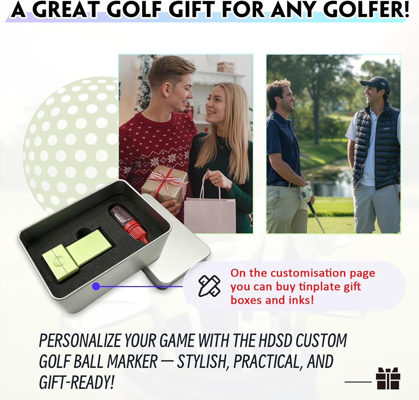 HDSD Custom Golf Ball Stamp Personalized Self-Ink Waterproof & Long-Lasting Monogram for Golfers