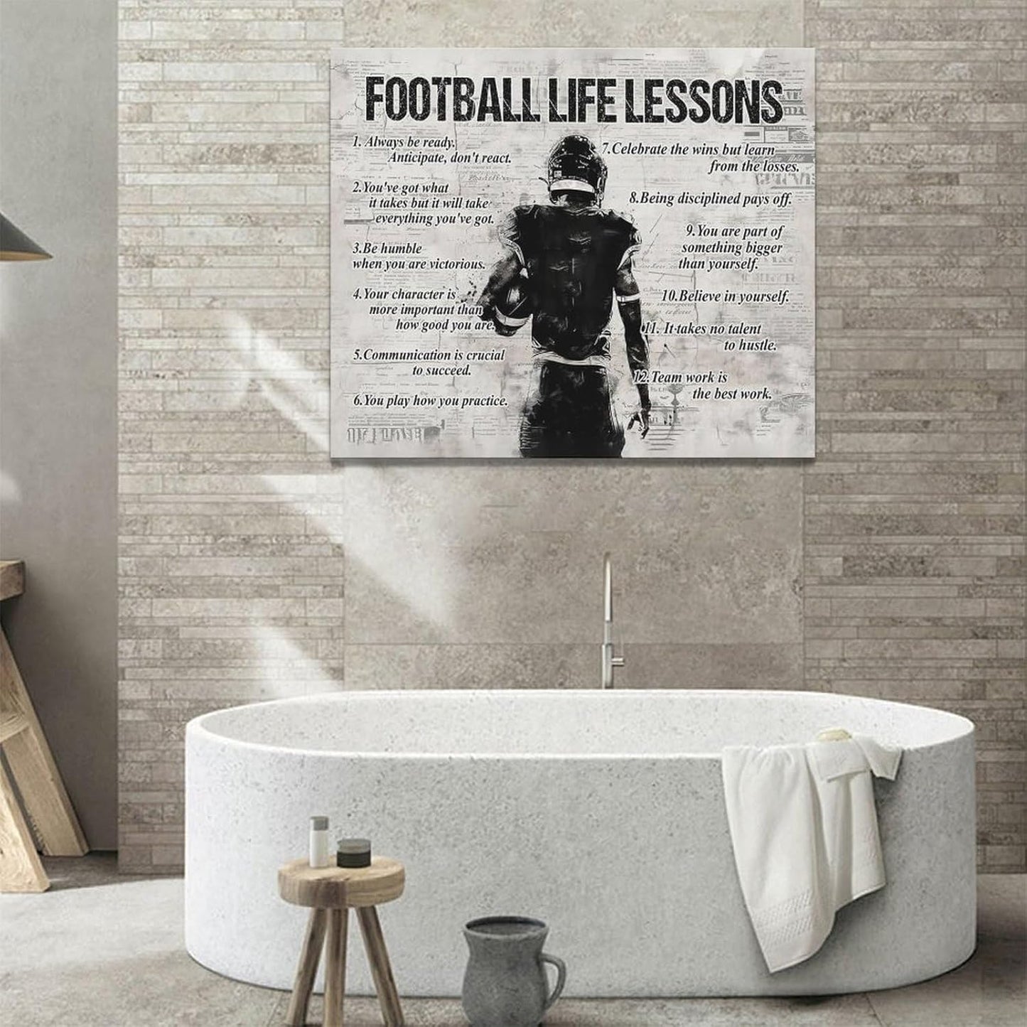 Football Sports Wall Art Football Life Lessons Wall Decor Football Sign Retro Poster Boy Men Room Motivational Decorations Canvas Print Painting Artwork for Bedroom Bathroom Living Room 24"x20"